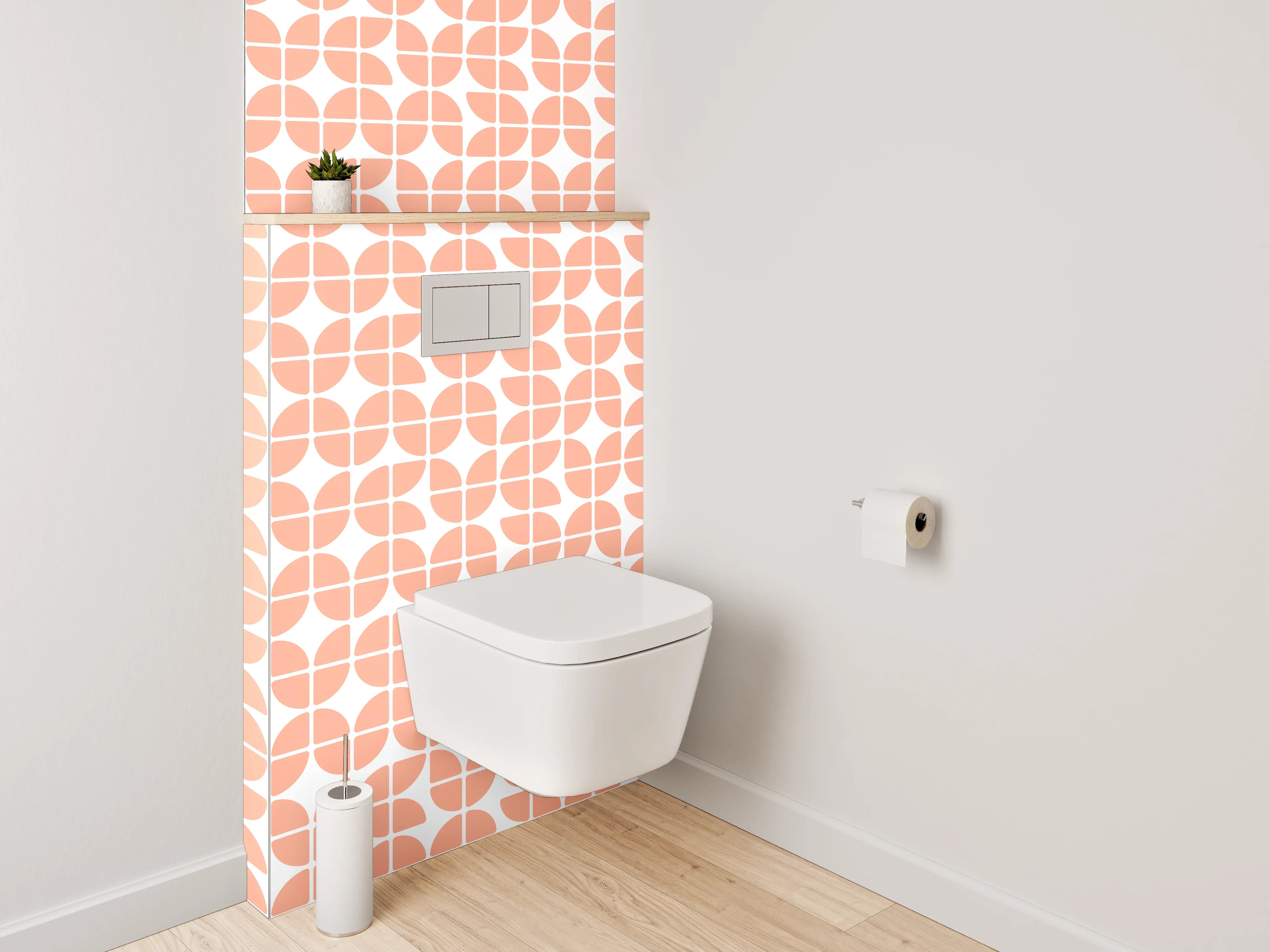 WC-Rückwand - Modernes Retro-Muster in Orange-Weiß