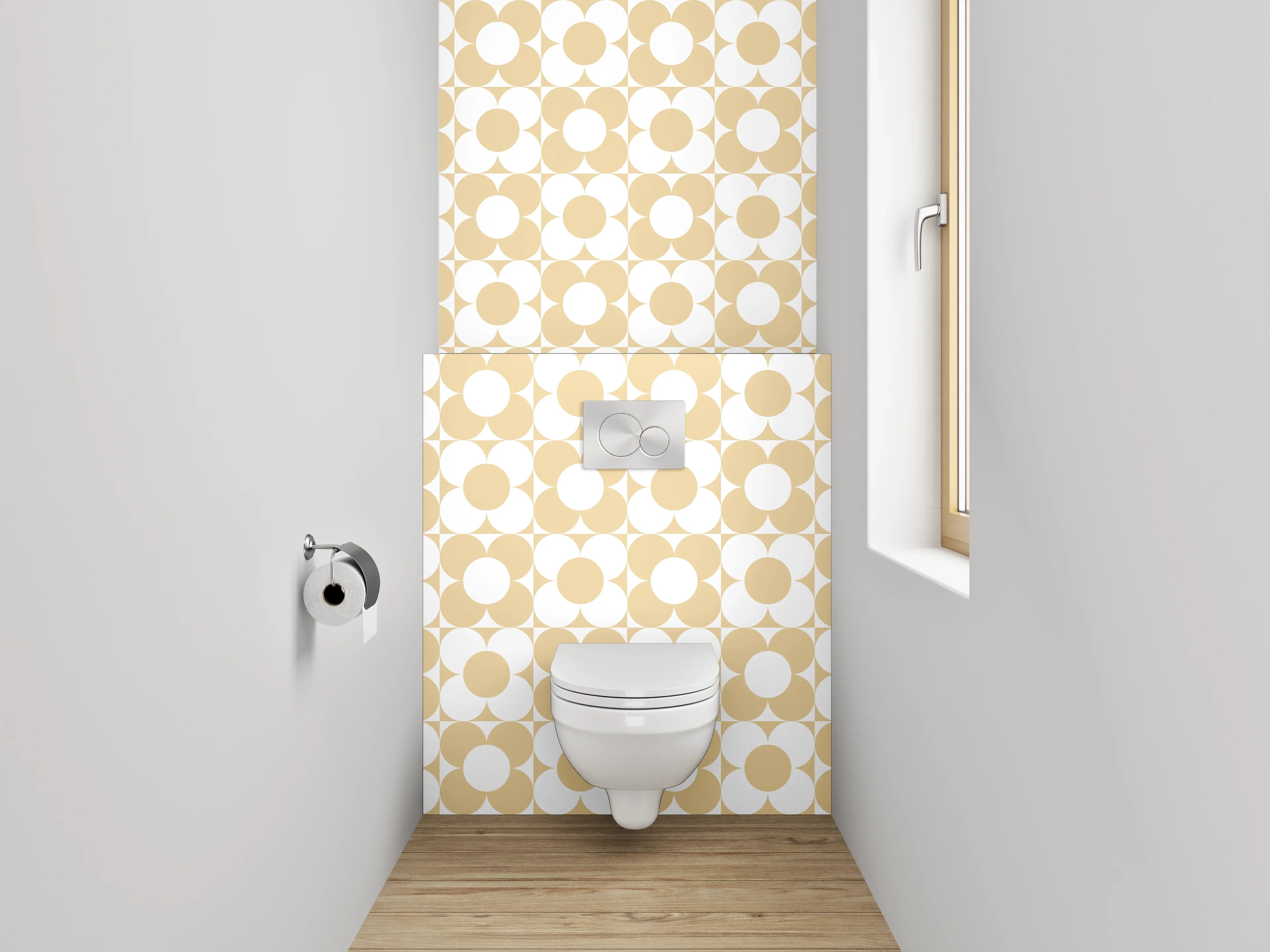 WC-Rückwand - Modernes Retro-Punkte-Muster beige weiß