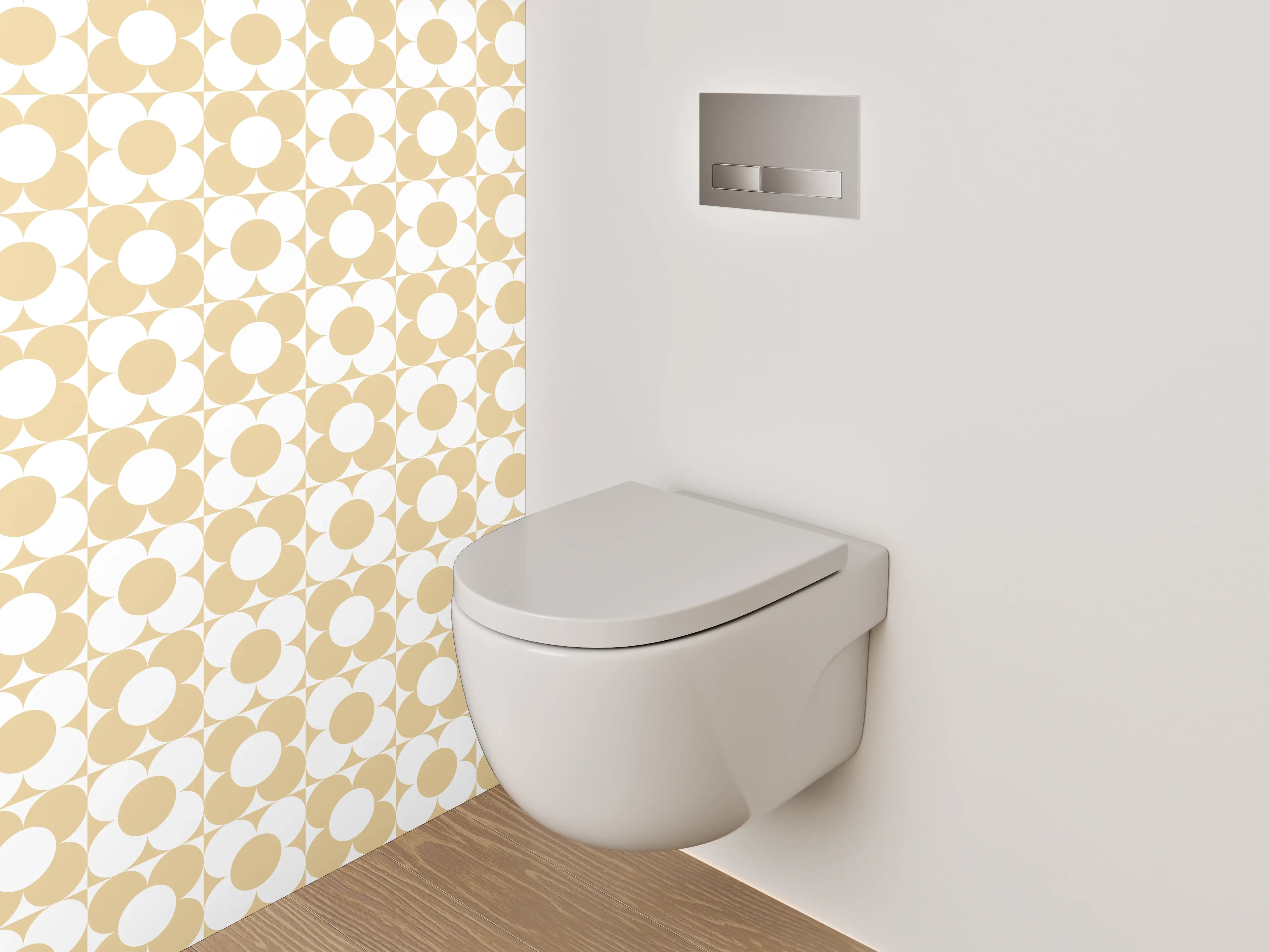 WC-Rückwand - Modernes Retro-Punkte-Muster beige weiß