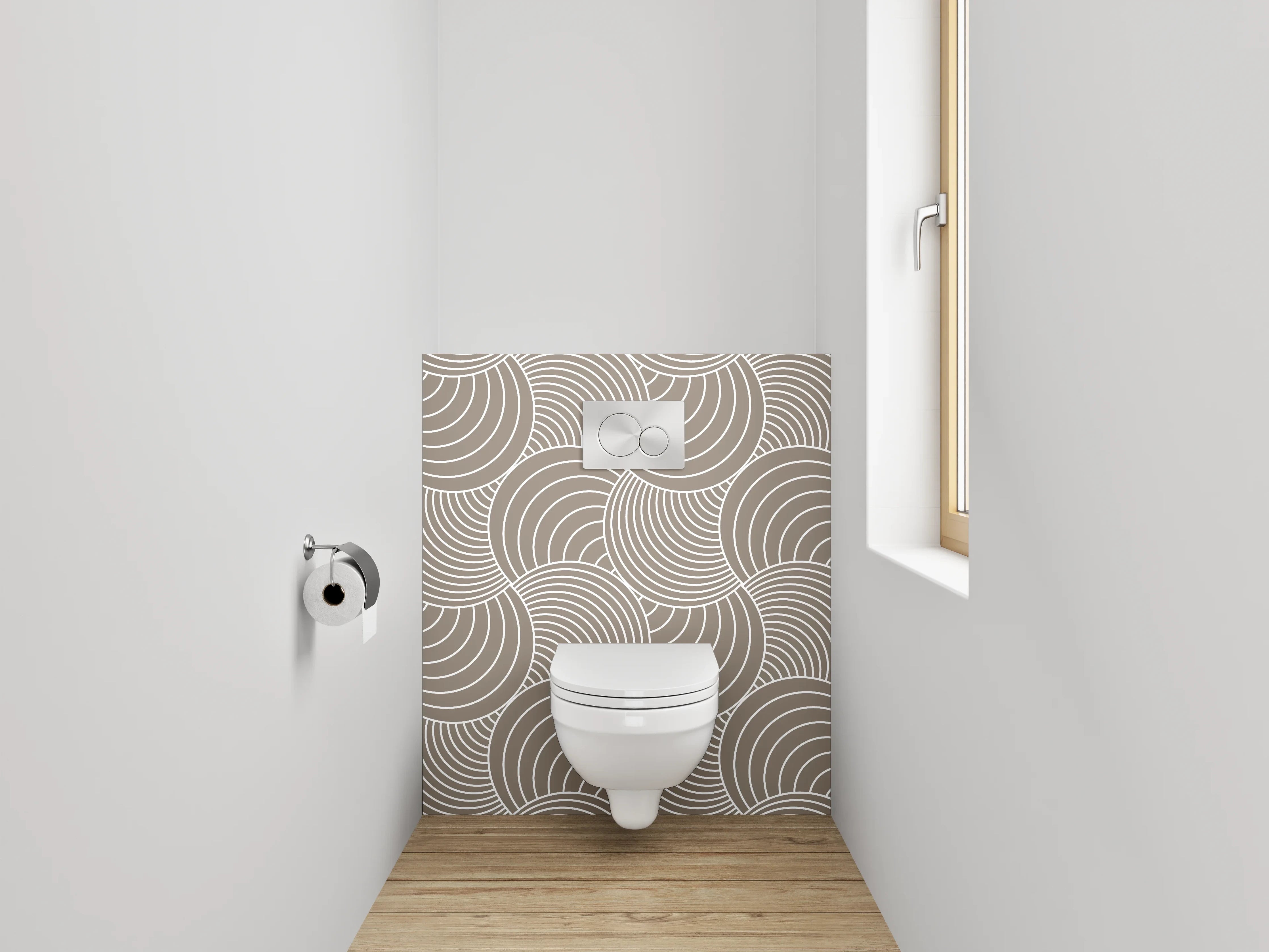 WC-Rückwand - Modernes Retro Wellenmuster Beige Weiß