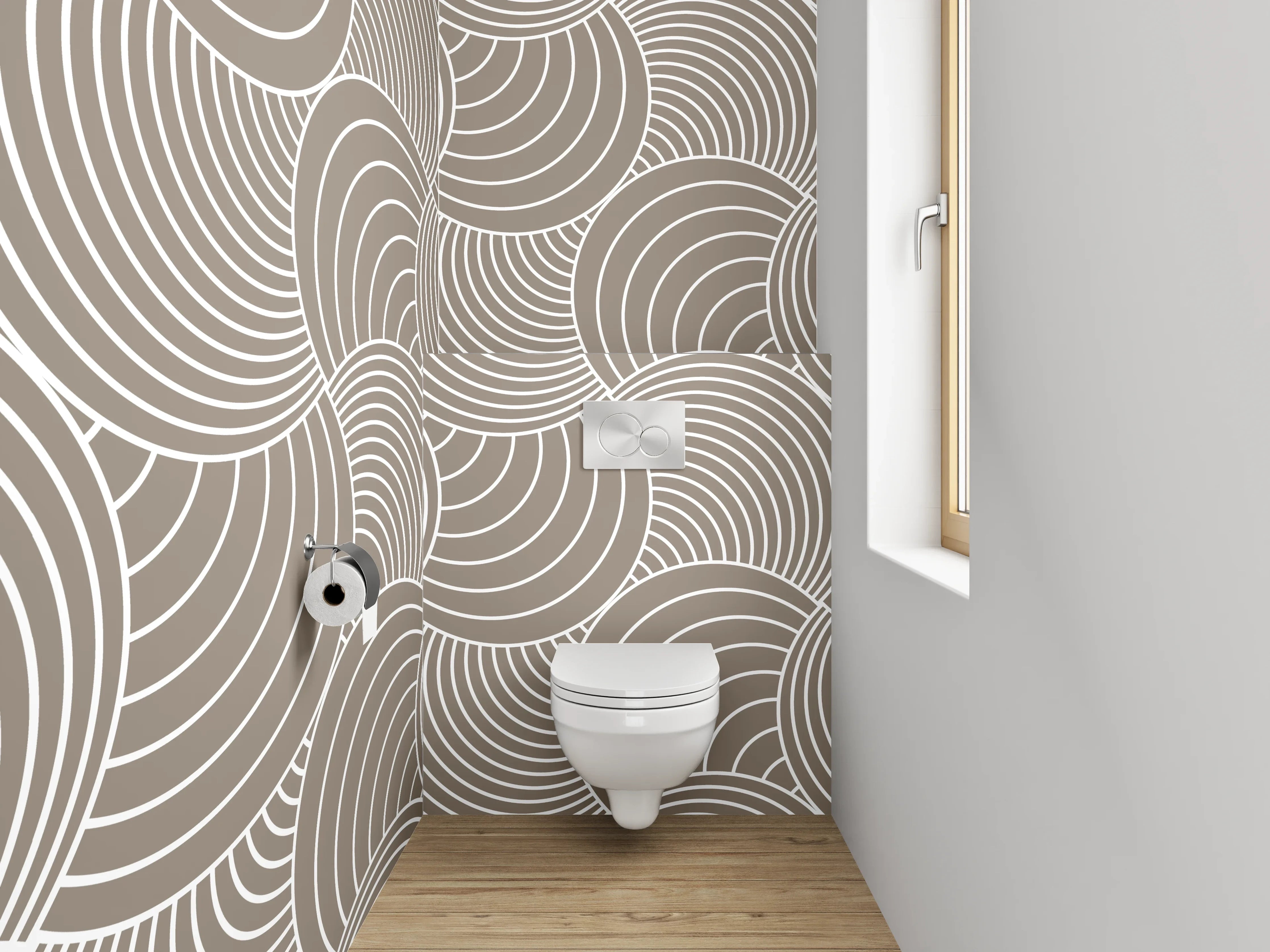 WC-Rückwand - Modernes Retro Wellenmuster Beige Weiß