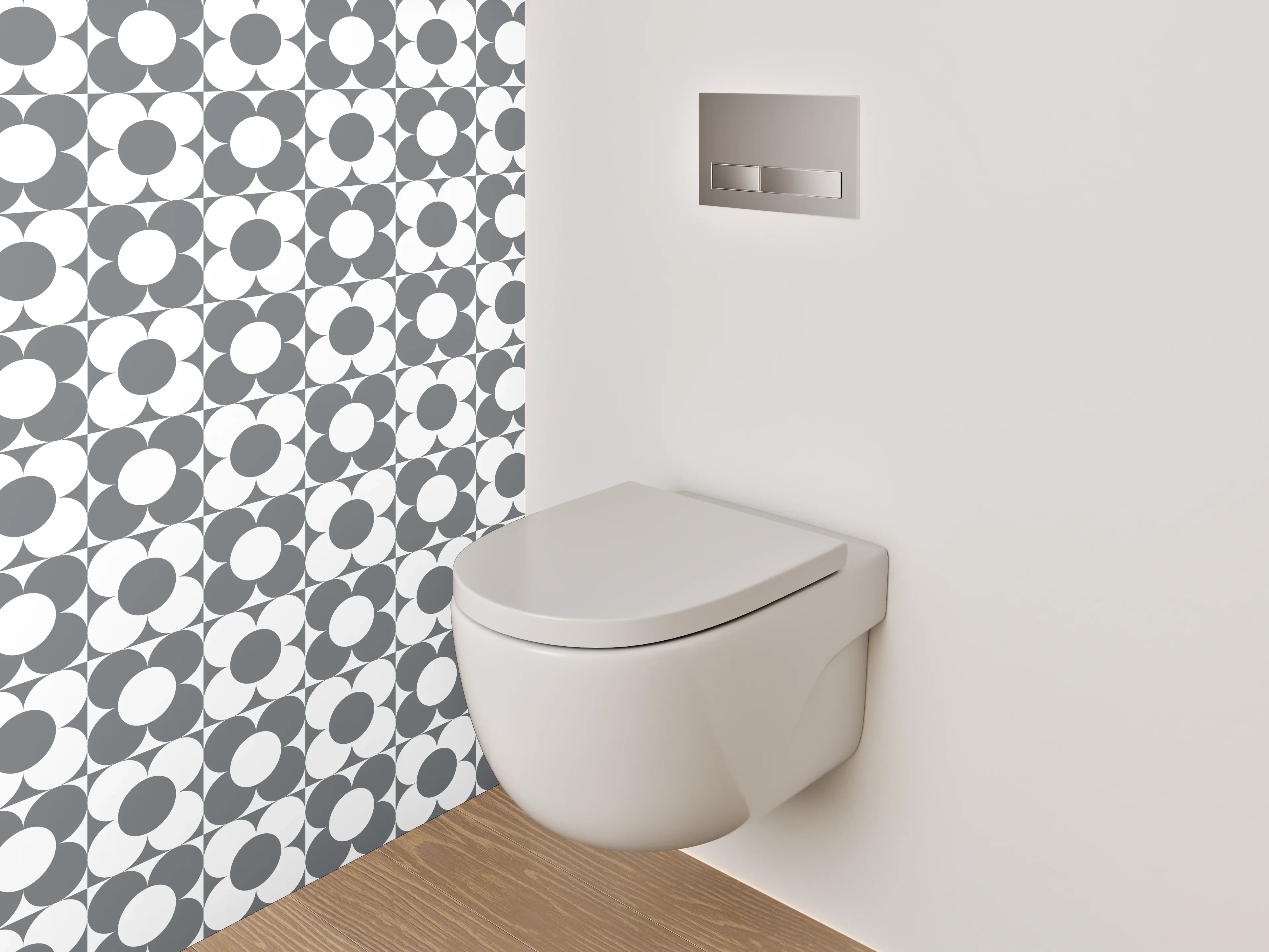 WC-Rückwand - Modernes Rundmuster in Weiß-Grau