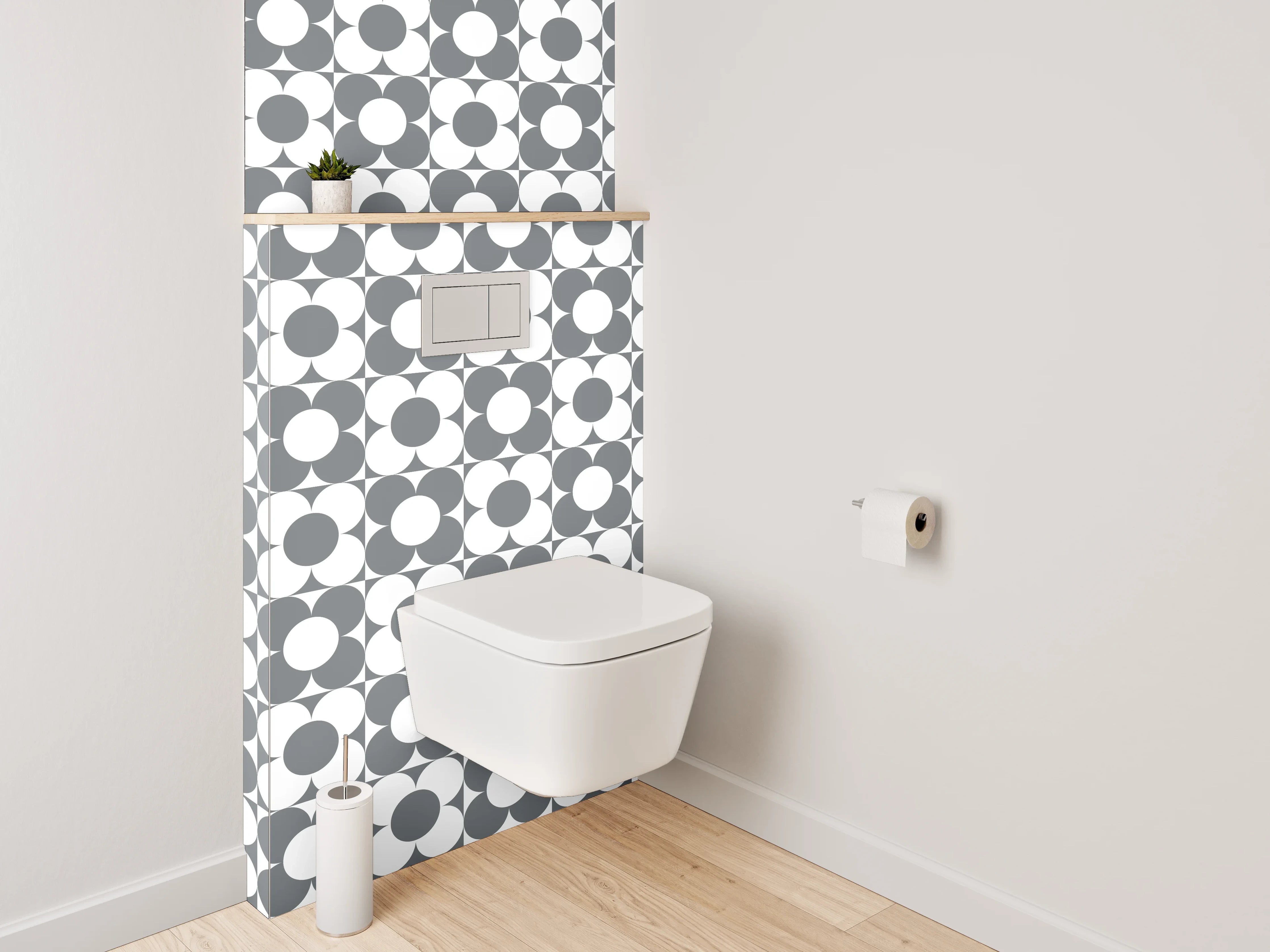 WC-Rückwand - Modernes Rundmuster in Weiß-Grau