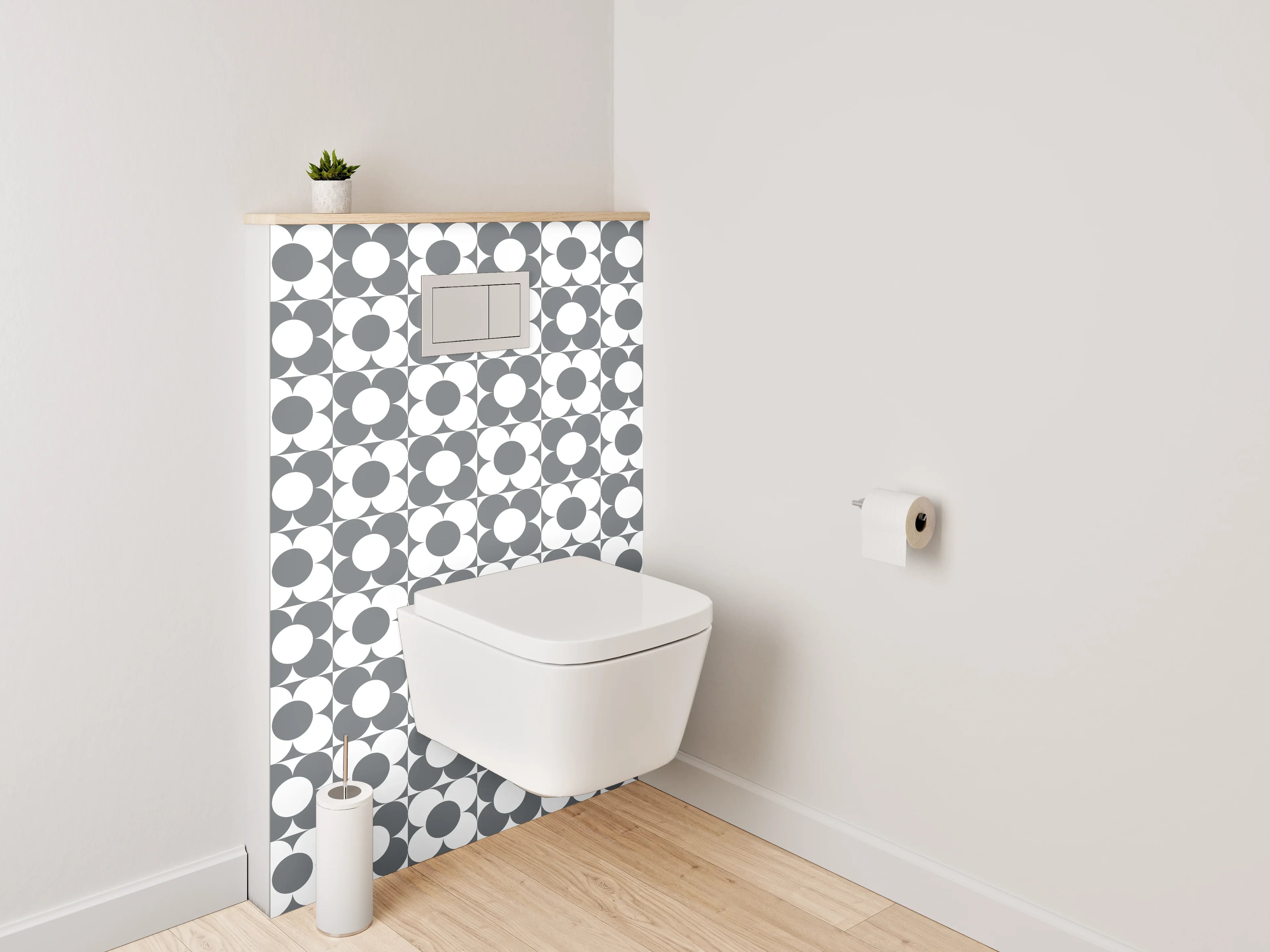 WC-Rückwand - Modernes Rundmuster in Weiß-Grau