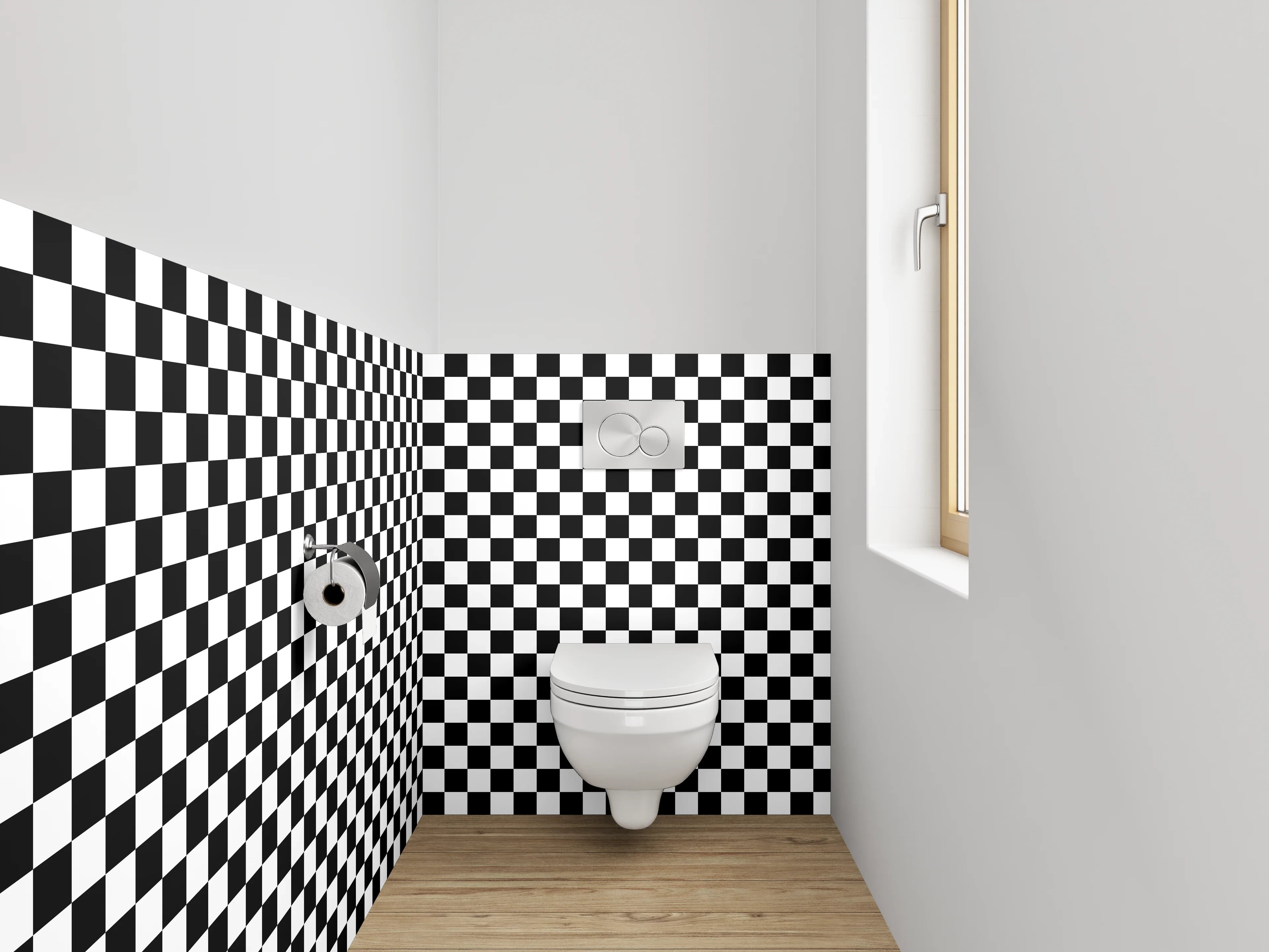 WC-Rückwand - Modernes Schachbrettmuster Schwarz-Weiß
