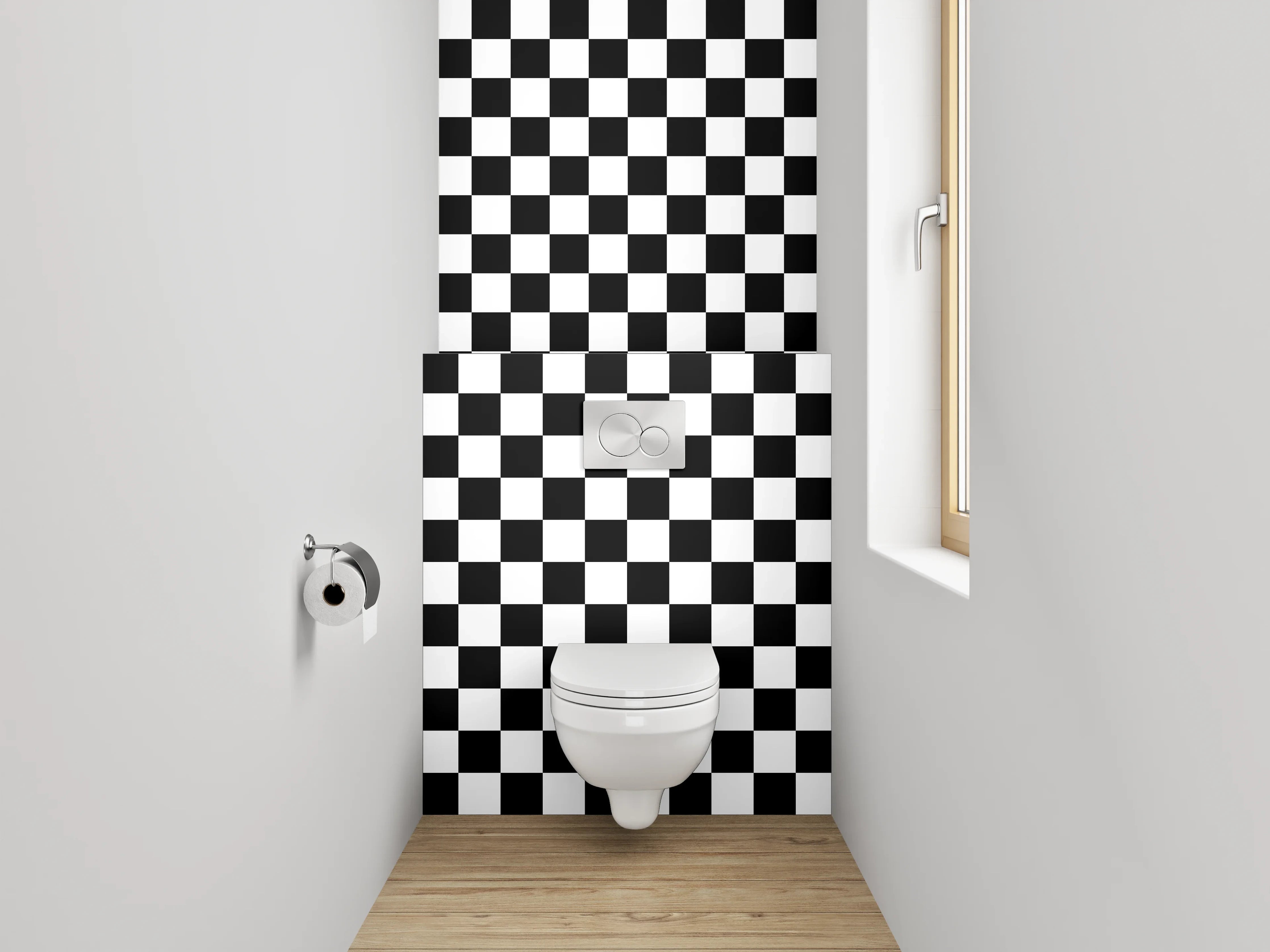 WC-Rückwand - Modernes Schachbrettmuster Schwarz-Weiß