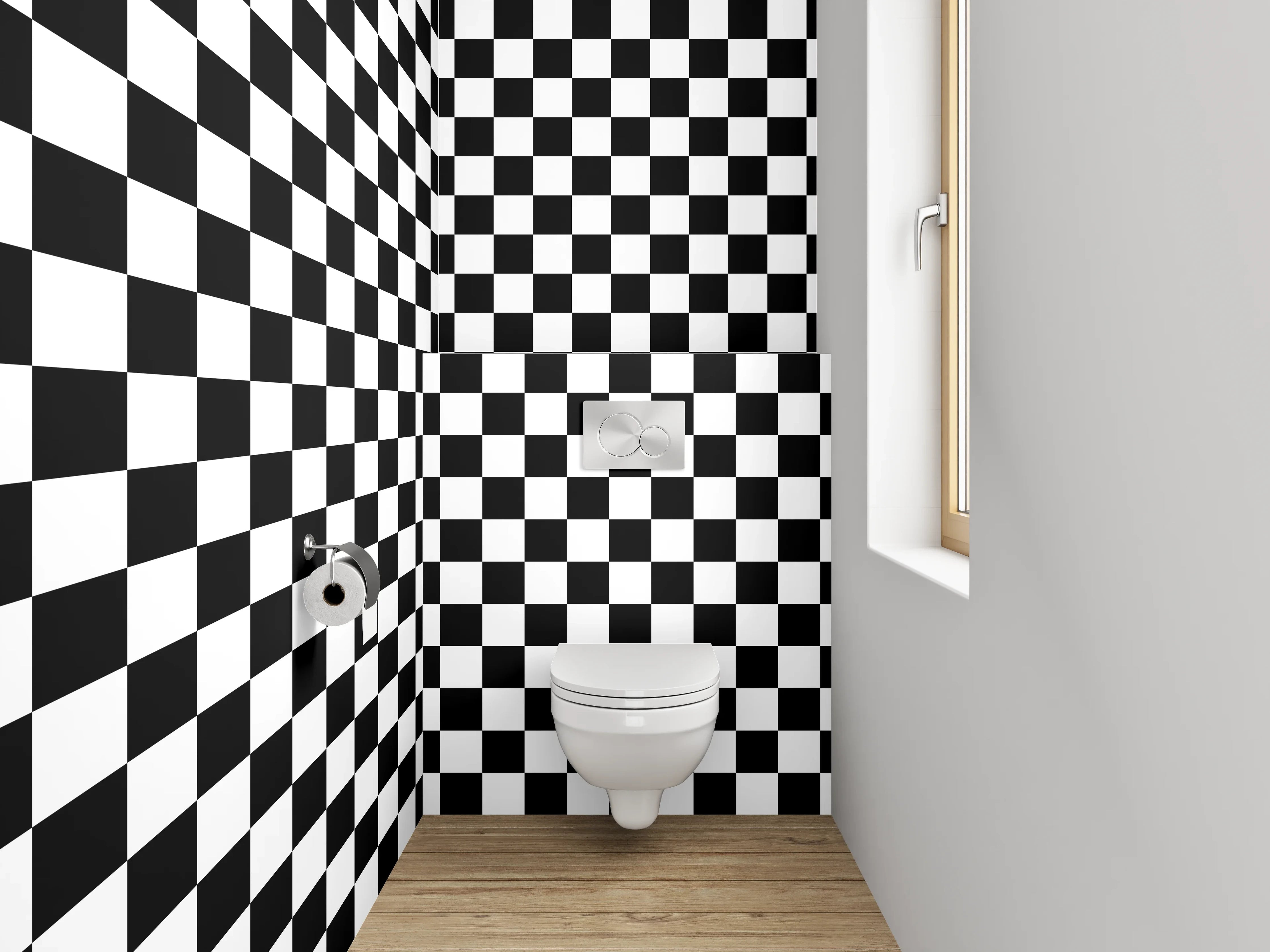 WC-Rückwand - Modernes Schachbrettmuster Schwarz-Weiß