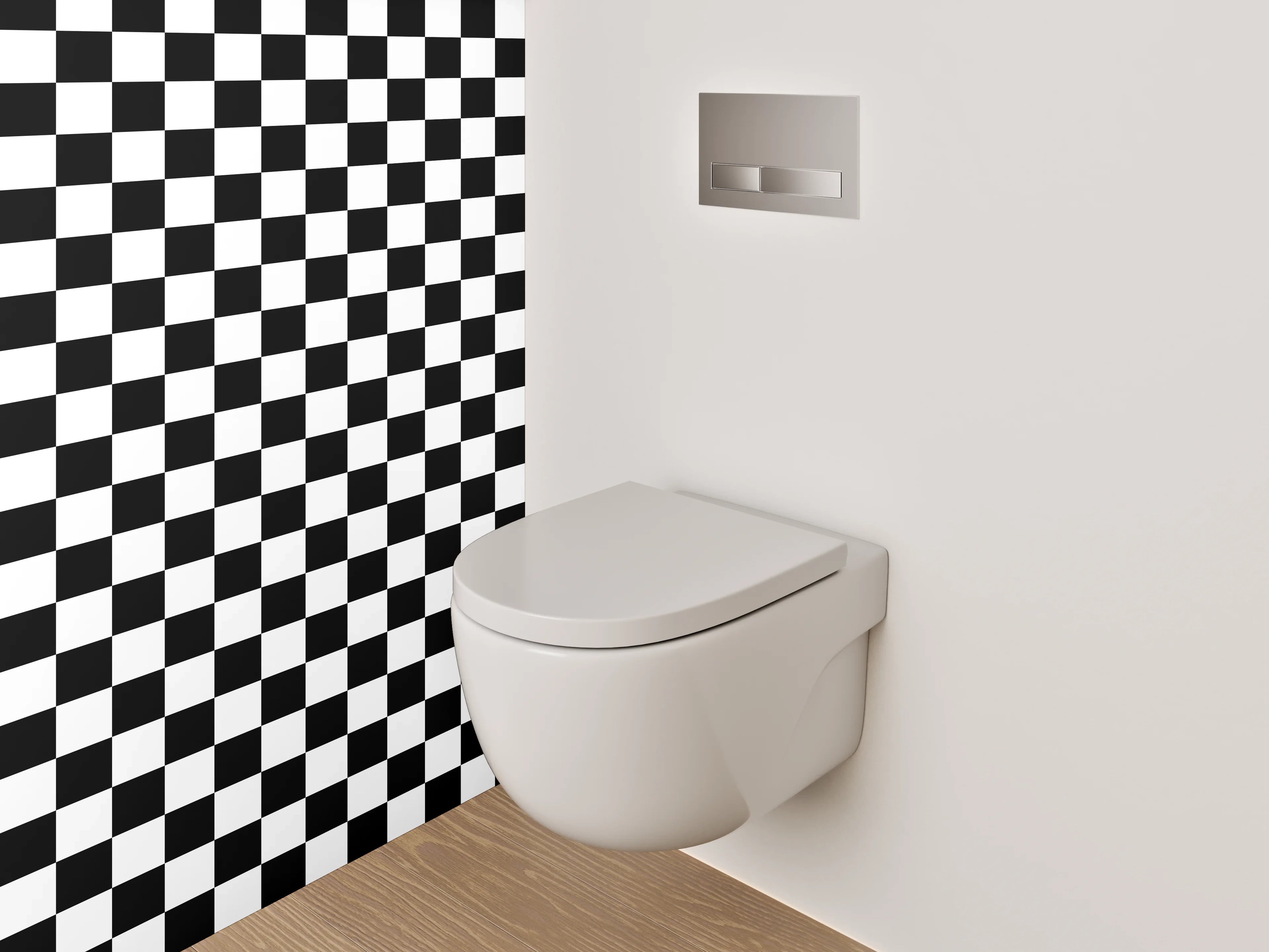 WC-Rückwand - Modernes Schachbrettmuster Schwarz-Weiß