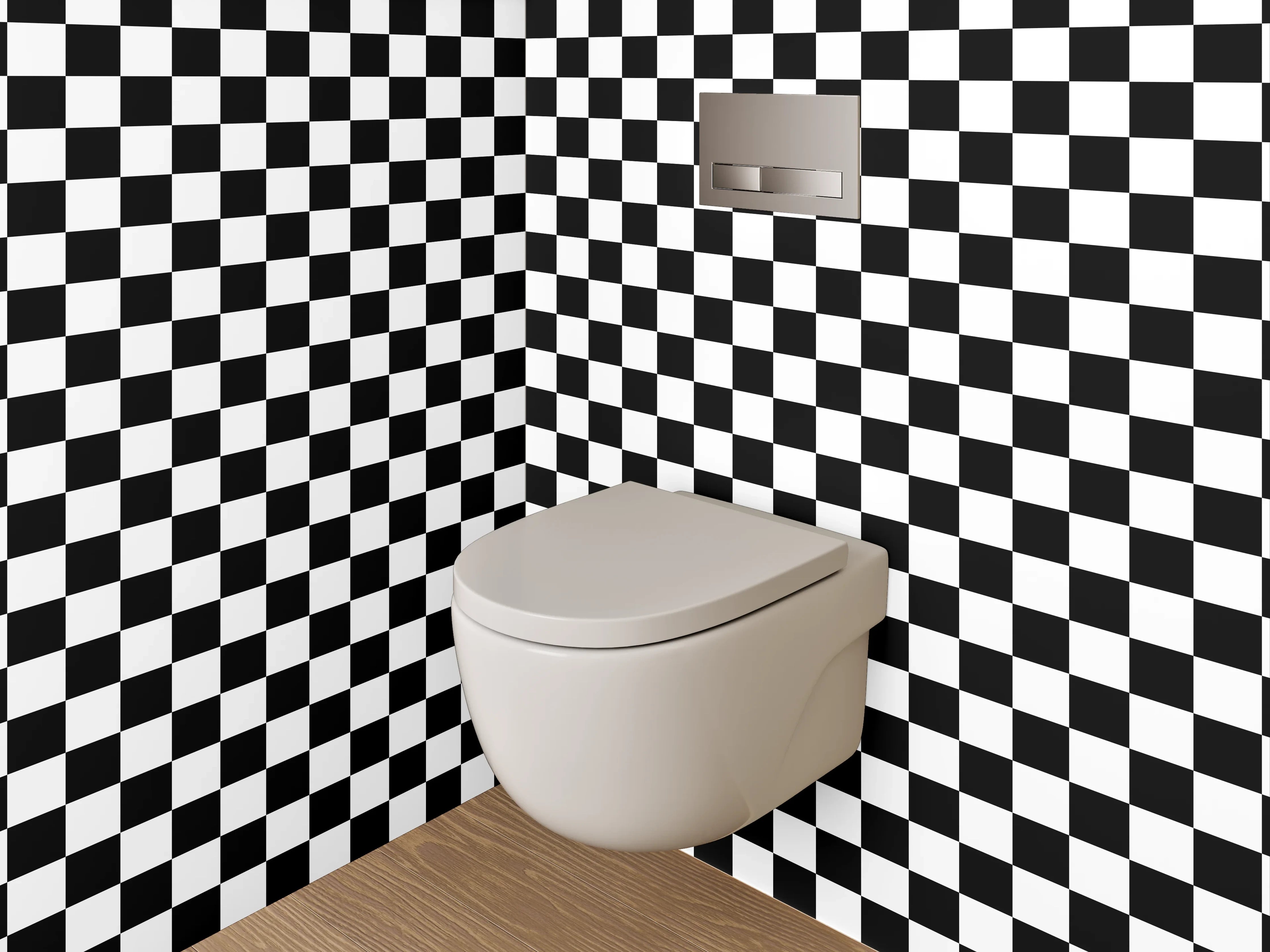 WC-Rückwand - Modernes Schachbrettmuster Schwarz-Weiß