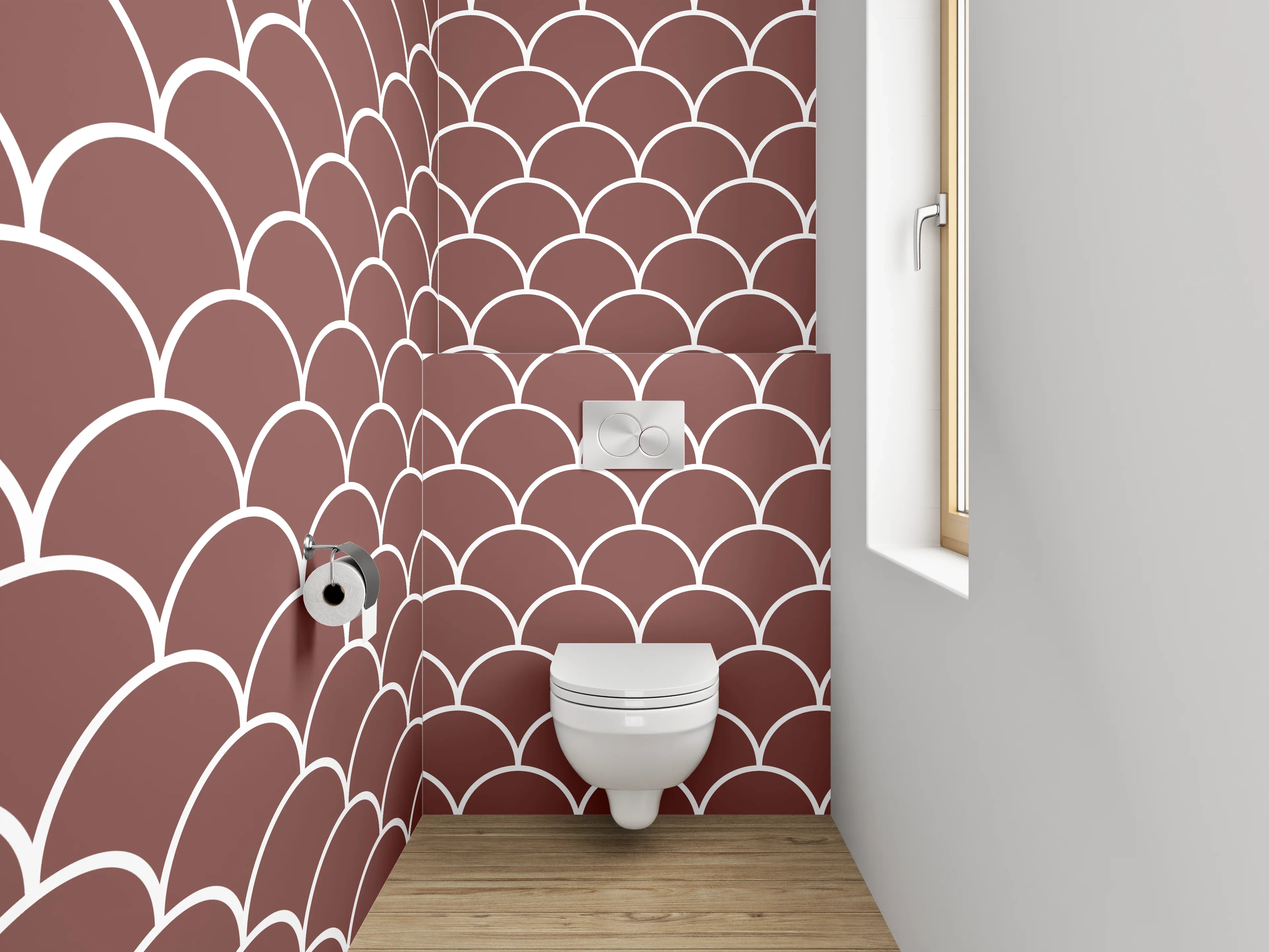 WC-Rückwand - Modernes Schuppenmuster Braun Weiß