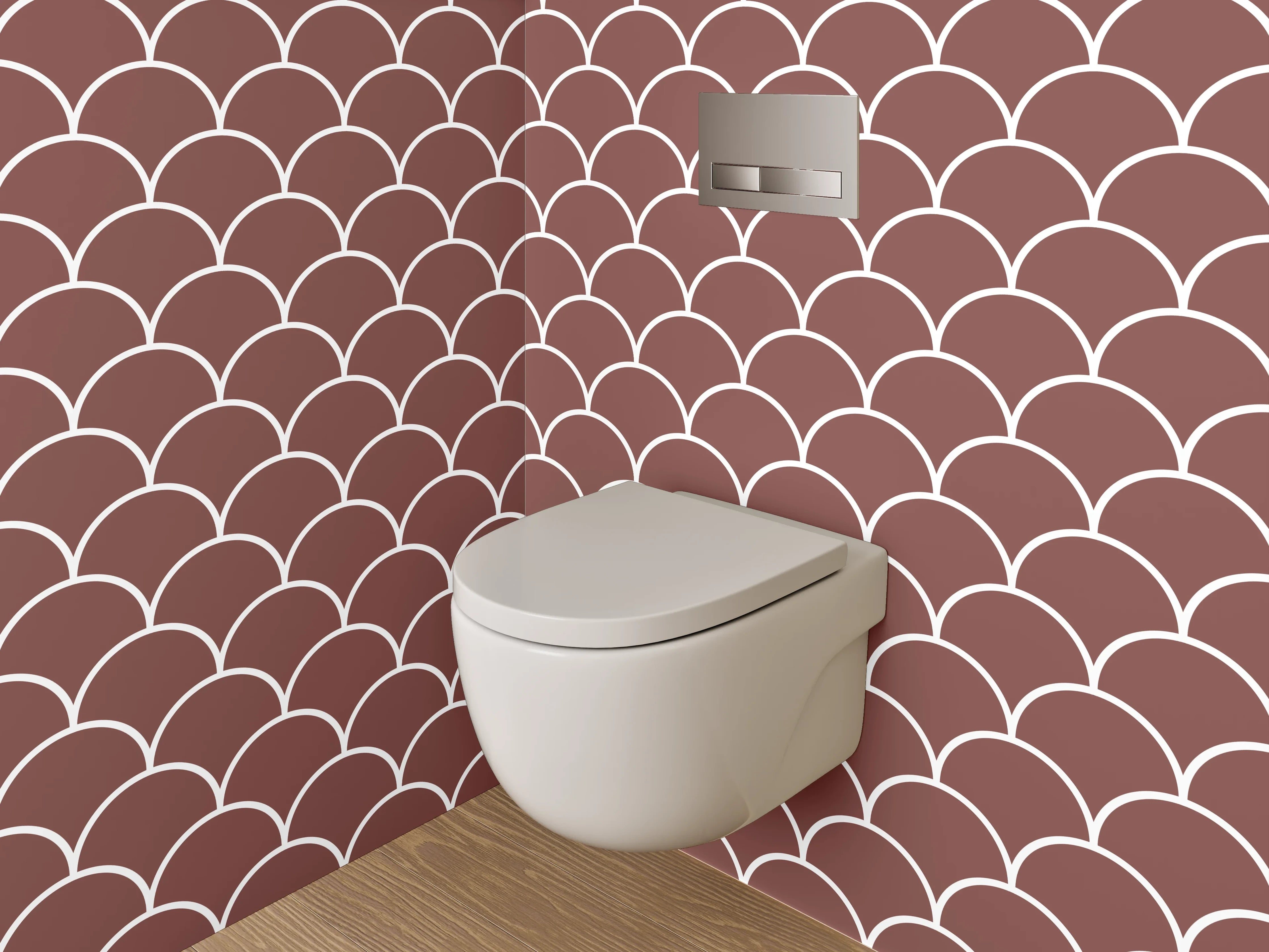 WC-Rückwand - Modernes Schuppenmuster Braun Weiß