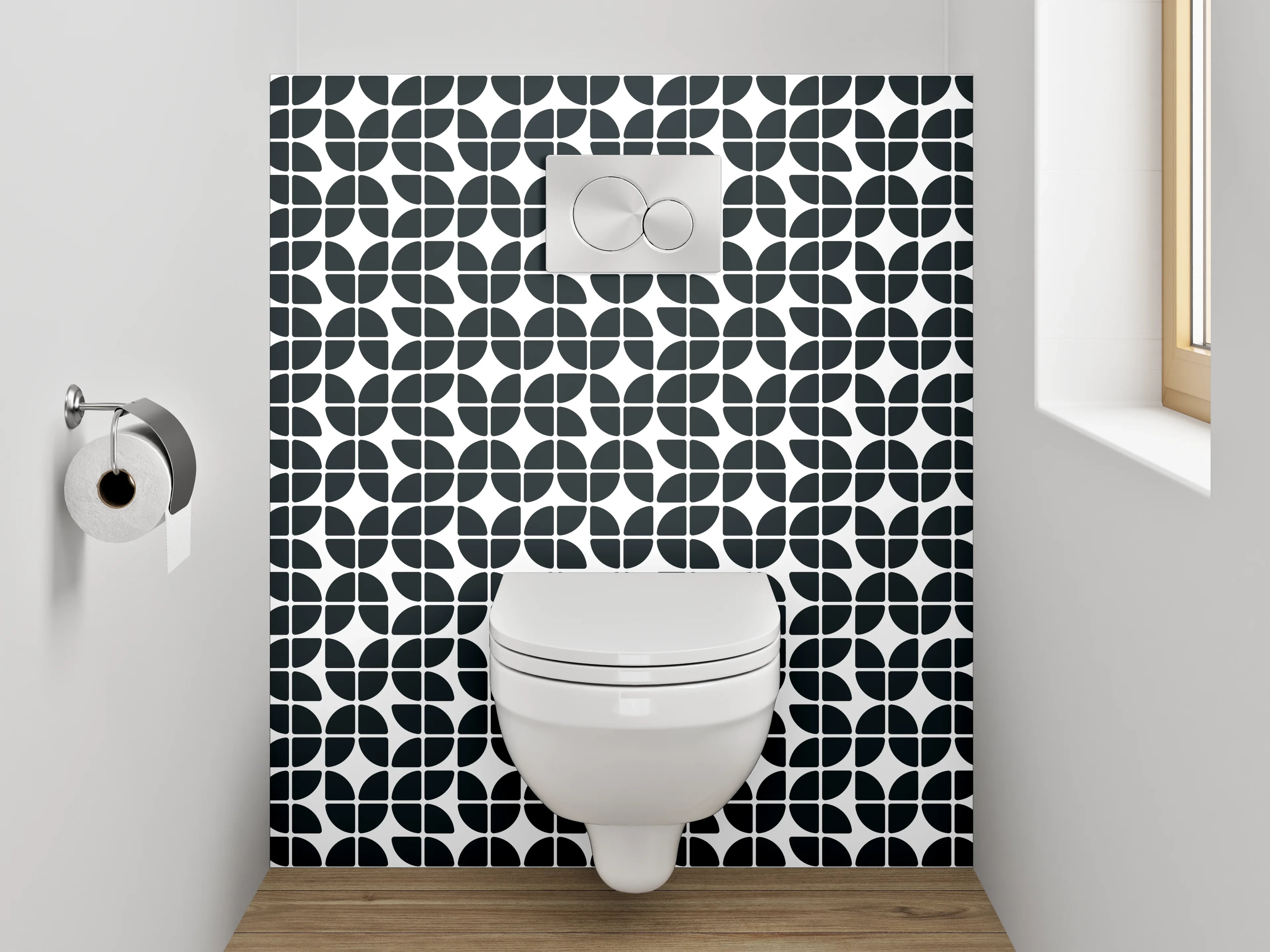 WC-Rückwand - Modernes Schwarz-Weiß Geometrie Muster