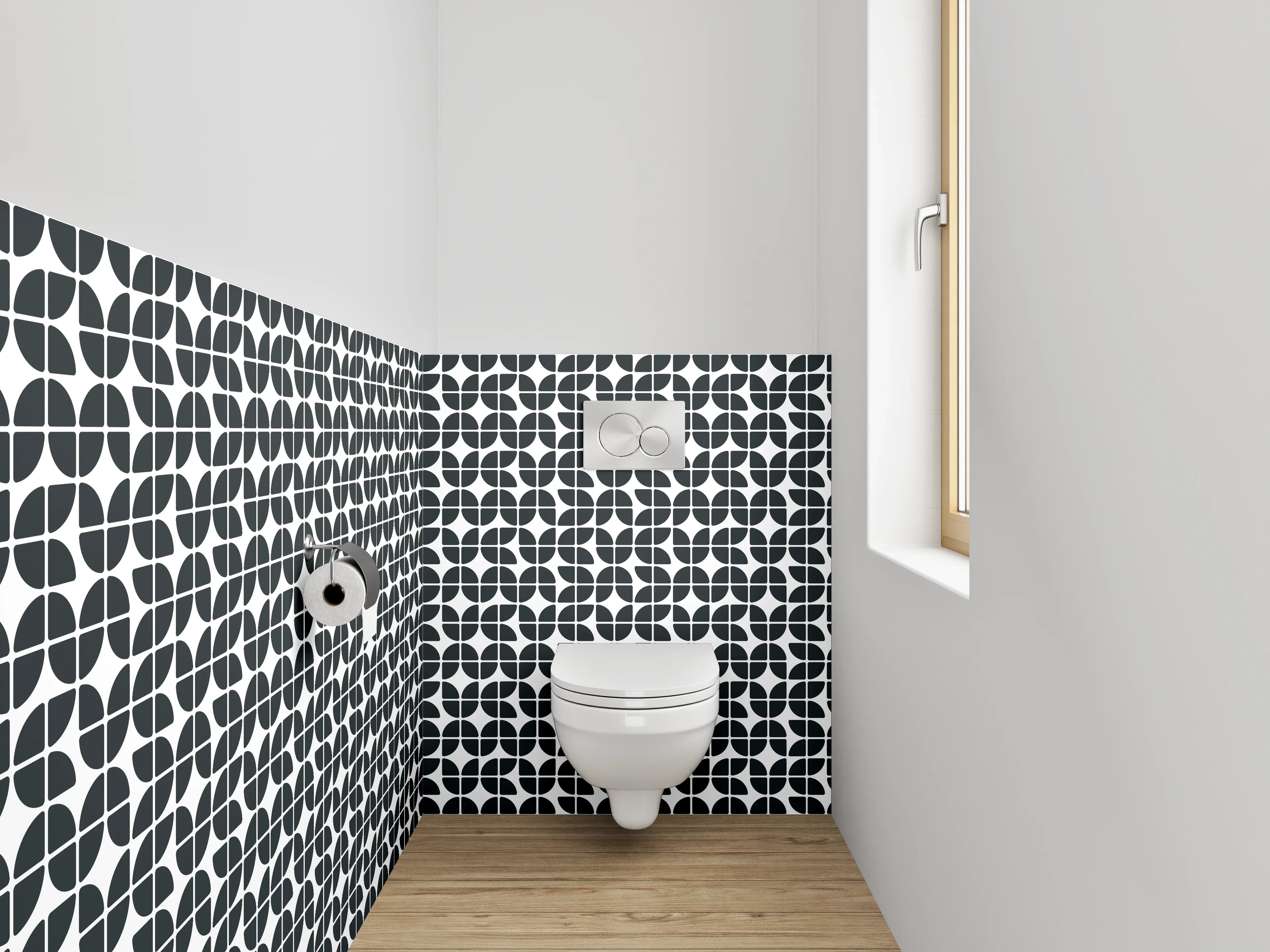 WC-Rückwand - Modernes Schwarz-Weiß Geometrie Muster