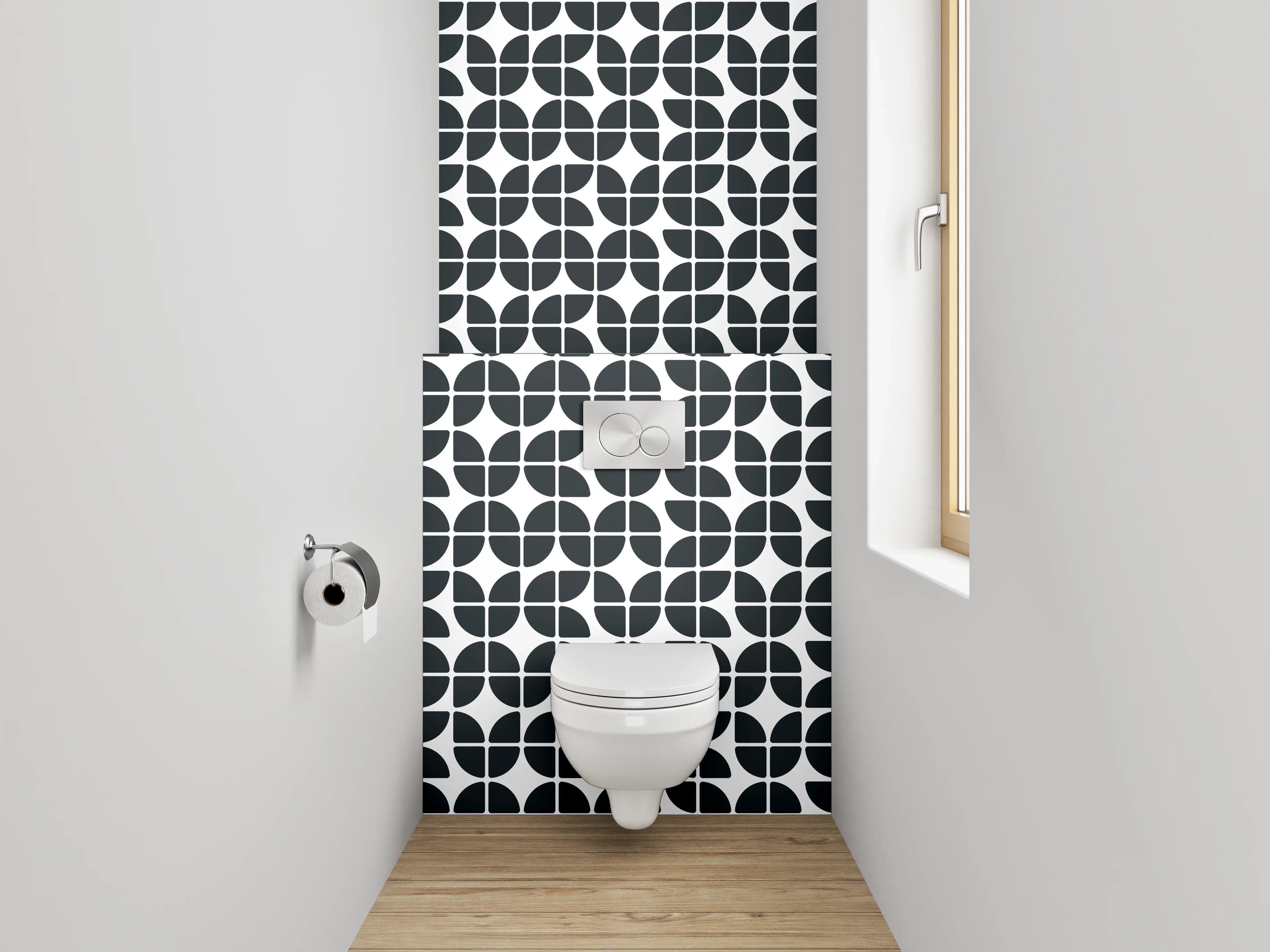 WC-Rückwand - Modernes Schwarz-Weiß Geometrie Muster