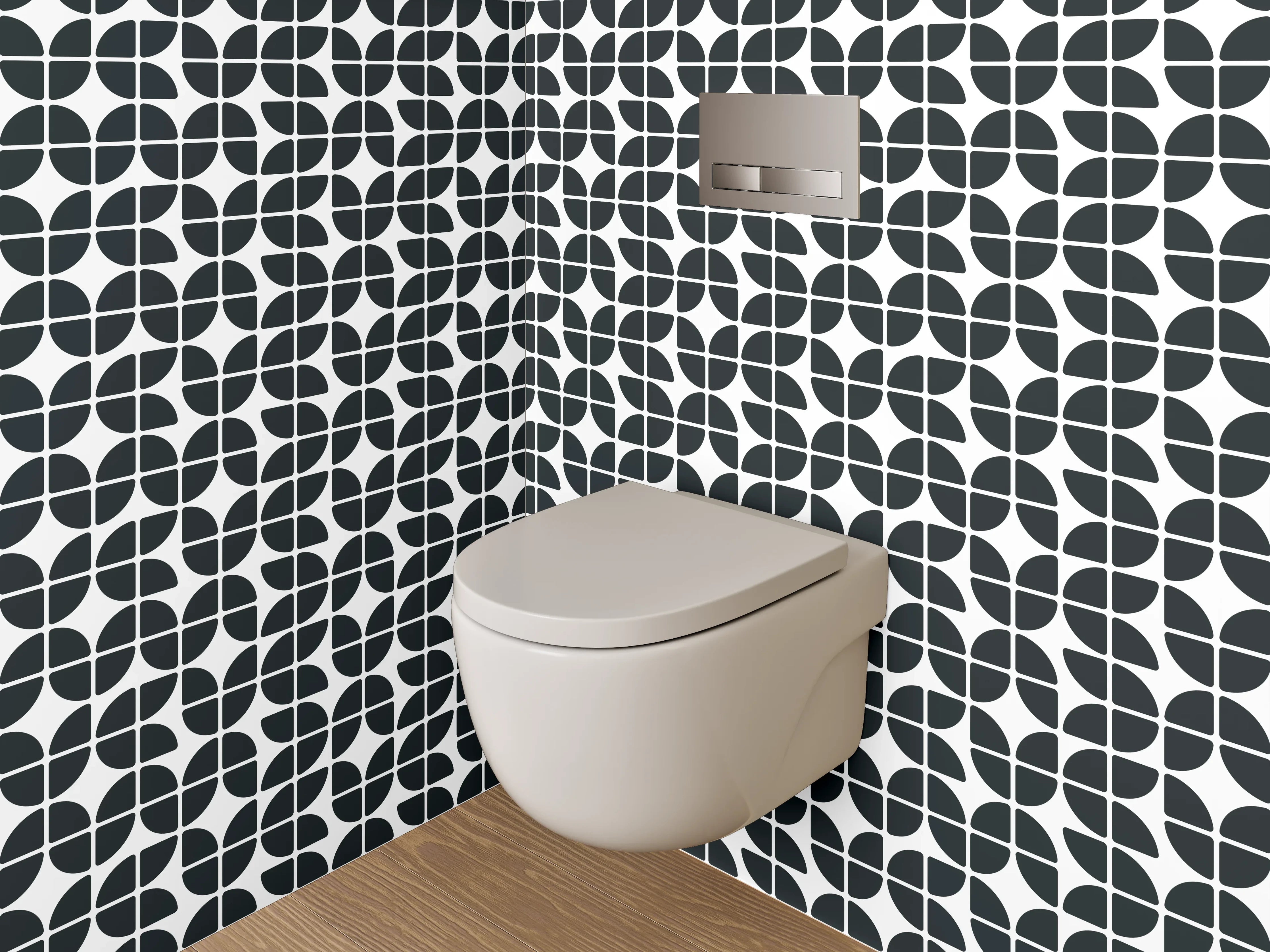 WC-Rückwand - Modernes Schwarz-Weiß Geometrie Muster