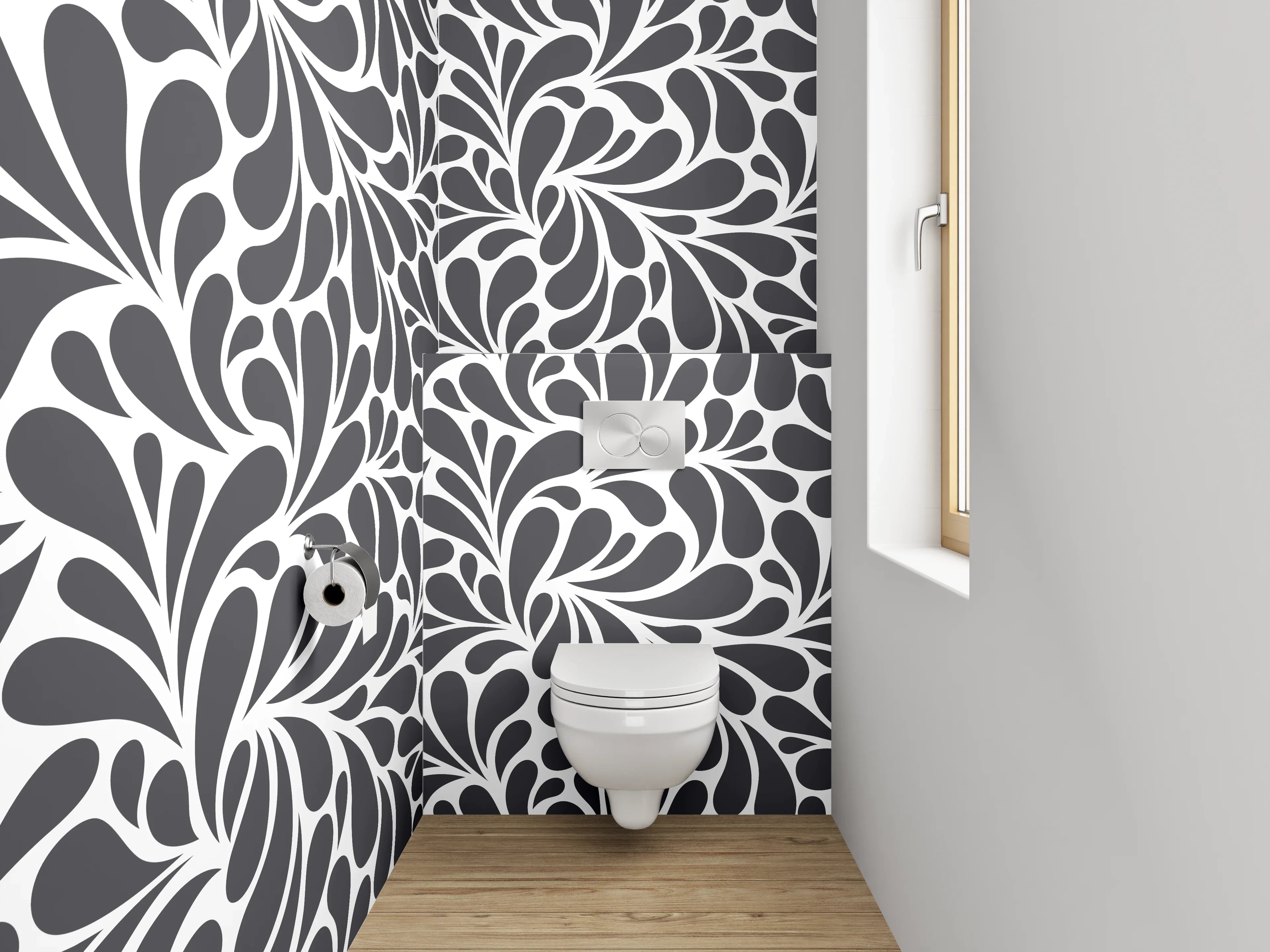 WC-Rückwand - Modernes Schwarz-Weiß-Wirbelmuster