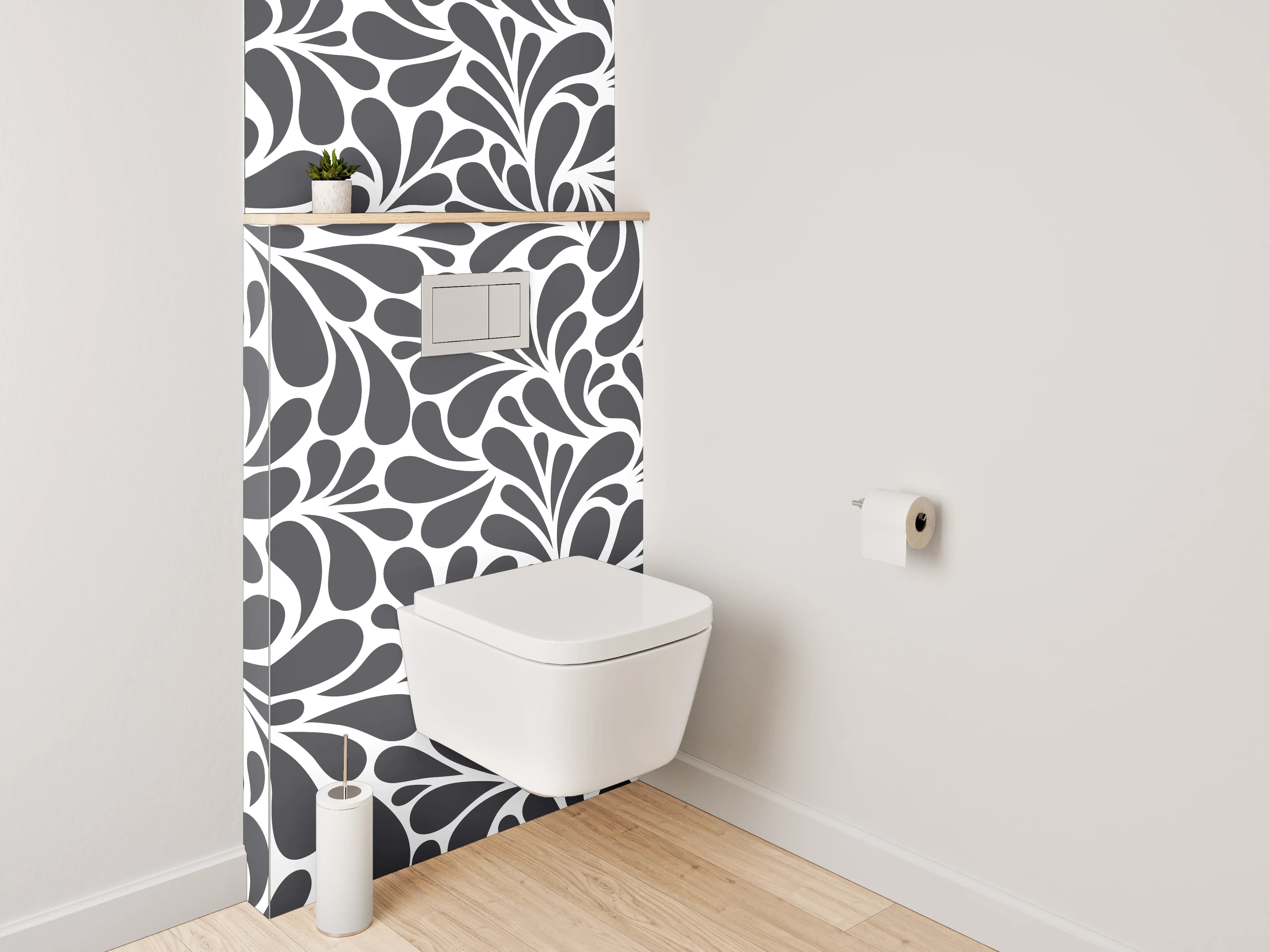 WC-Rückwand - Modernes Schwarz-Weiß-Wirbelmuster