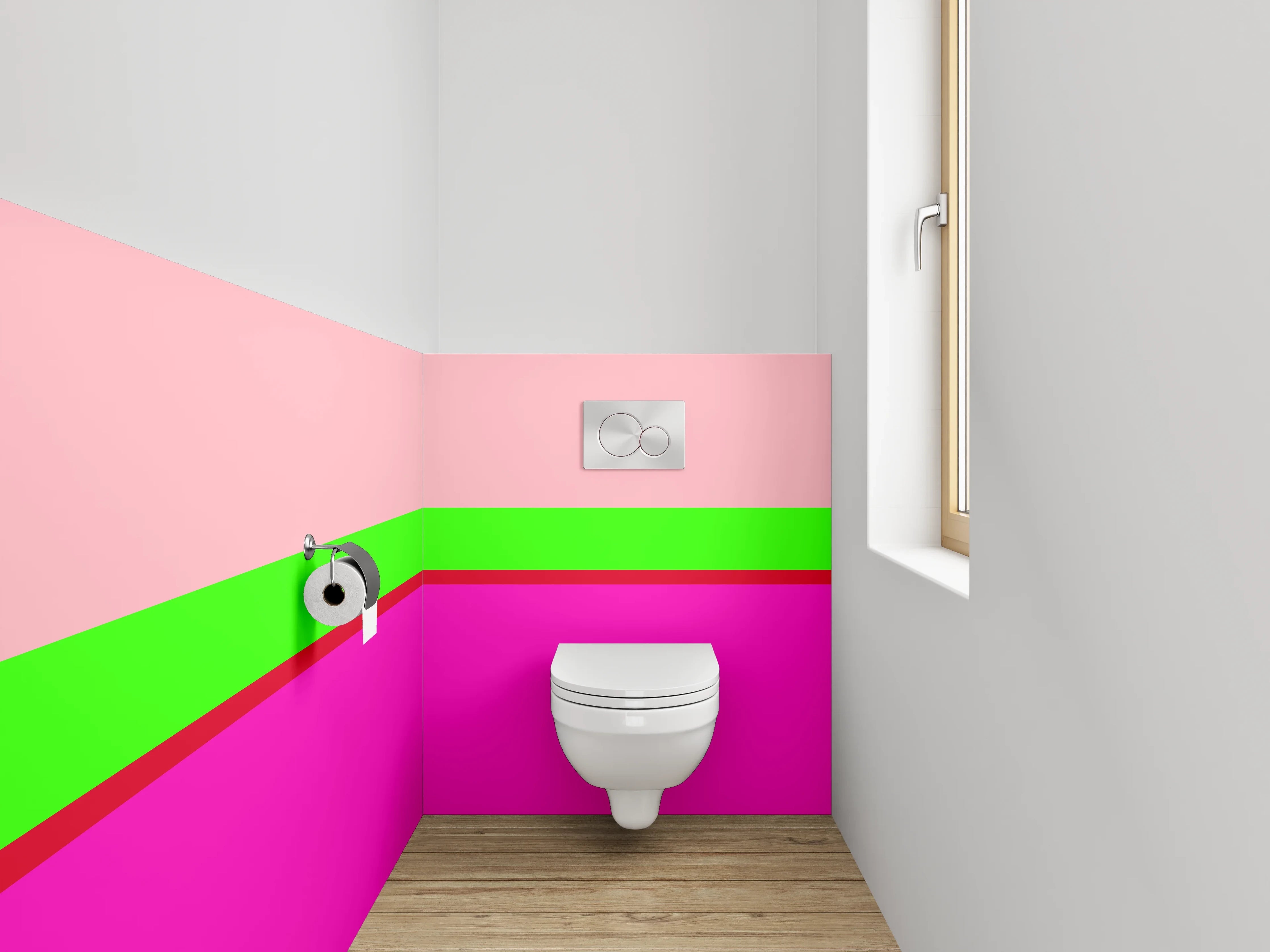 WC-Rückwand - Modernes Streifen-Design Pink Grün Rot
