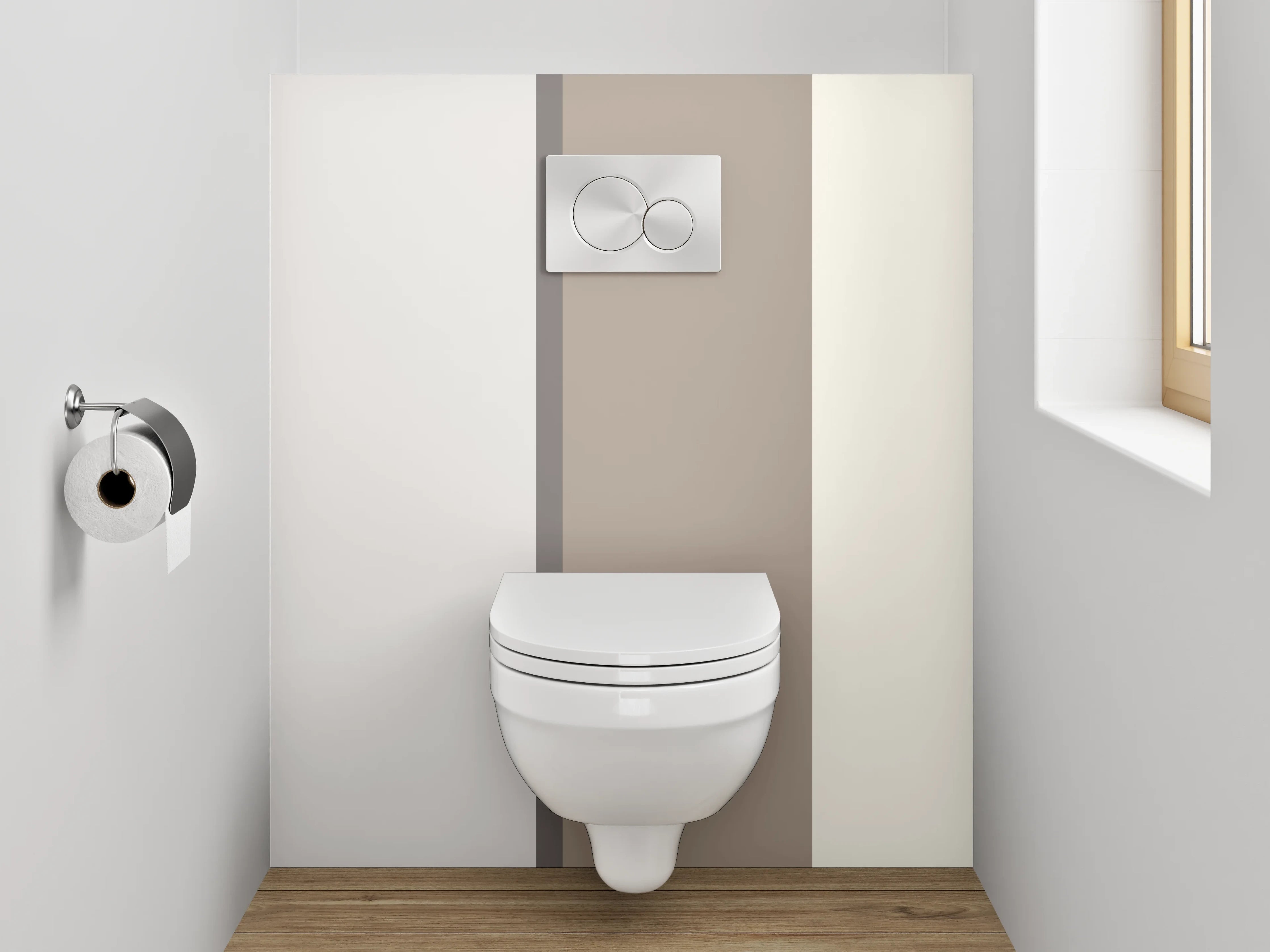 WC-Rückwand - Modernes Streifendekor Weiß Beige Grau