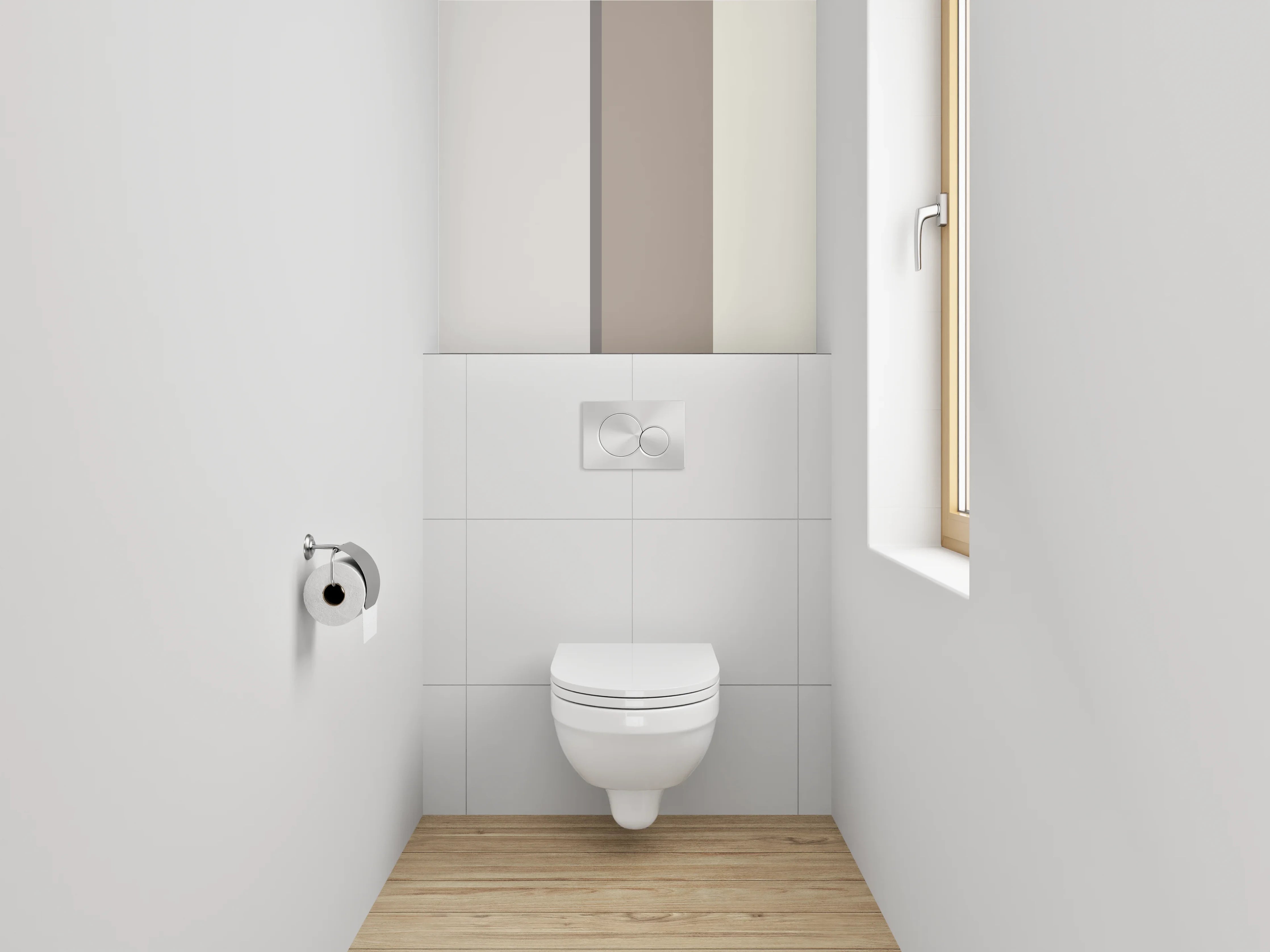 WC-Rückwand - Modernes Streifendekor Weiß Beige Grau