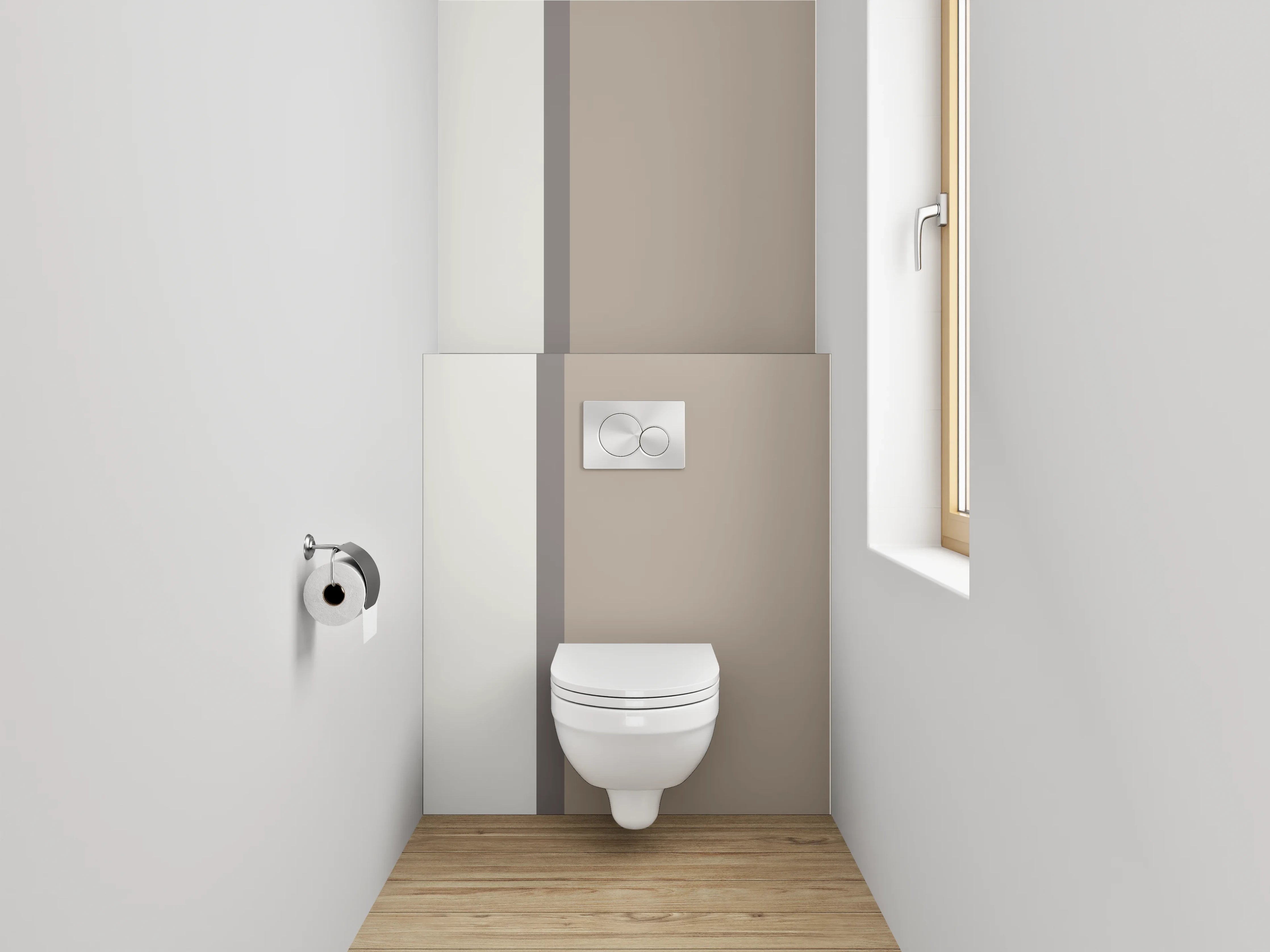 WC-Rückwand - Modernes Streifendekor Weiß Beige Grau