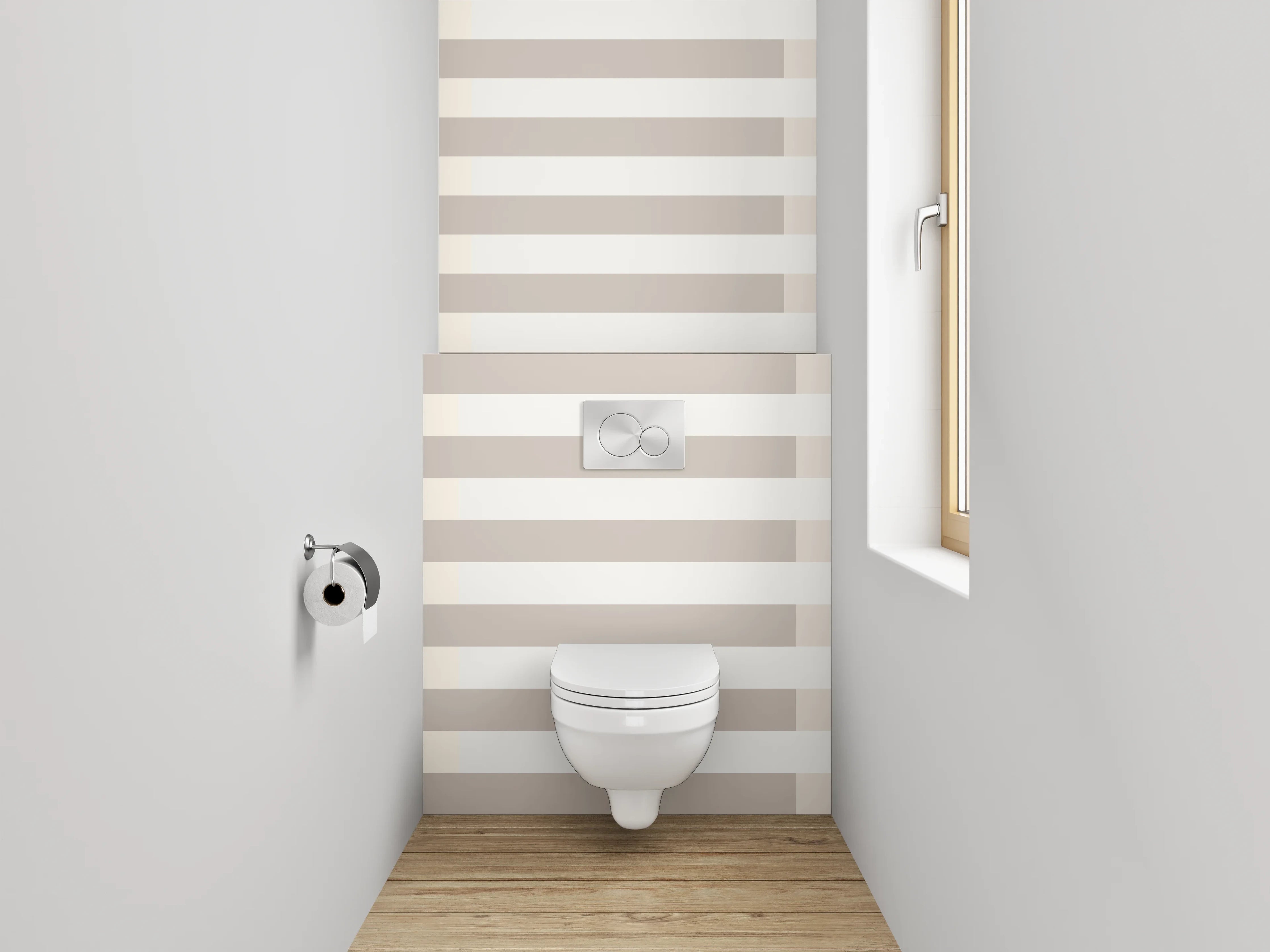 WC-Rückwand - Modernes Streifenmuster Beige Grau Weiß