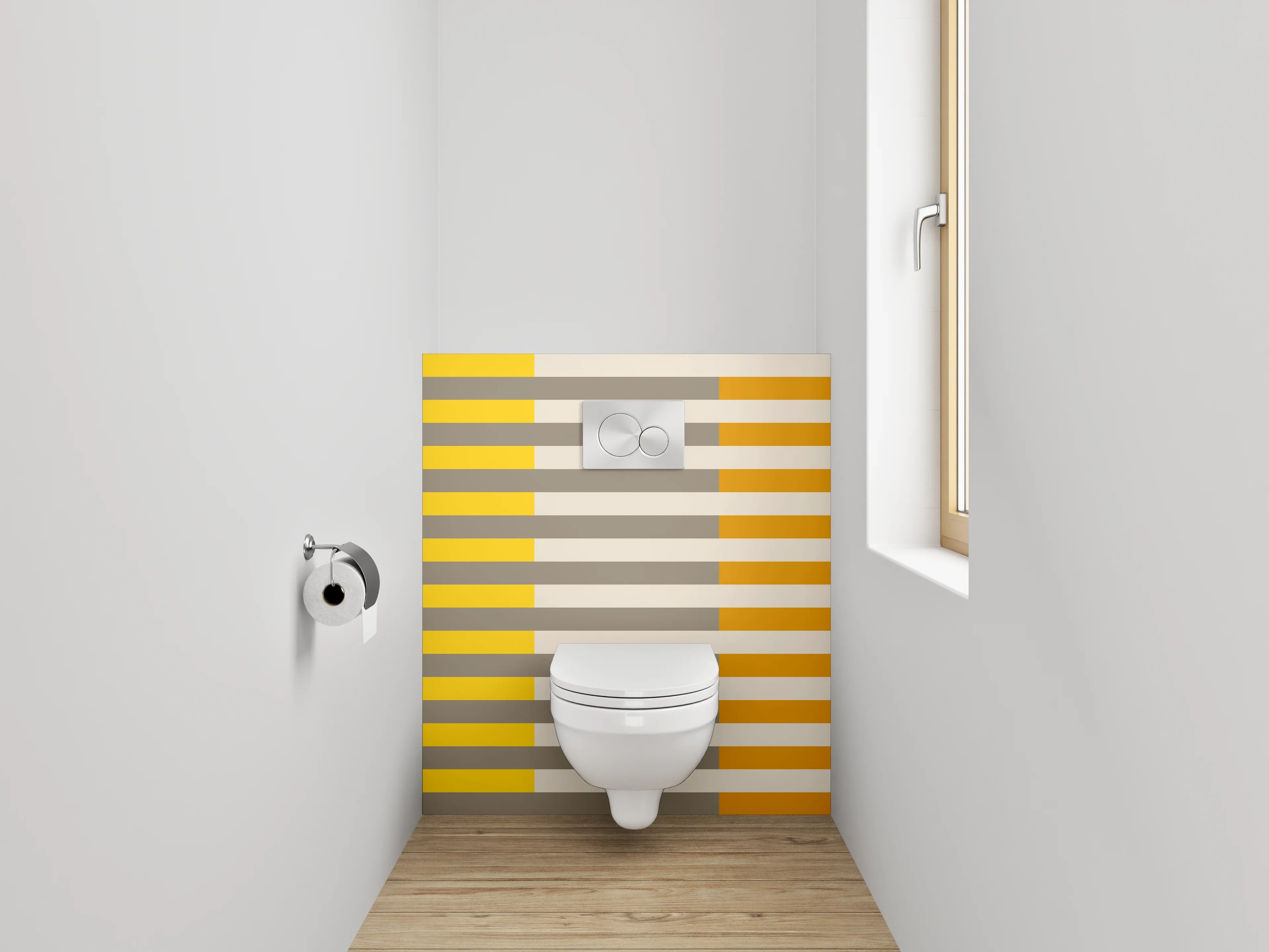 WC-Rückwand - Modernes Streifenmuster Gelb Grau Beige