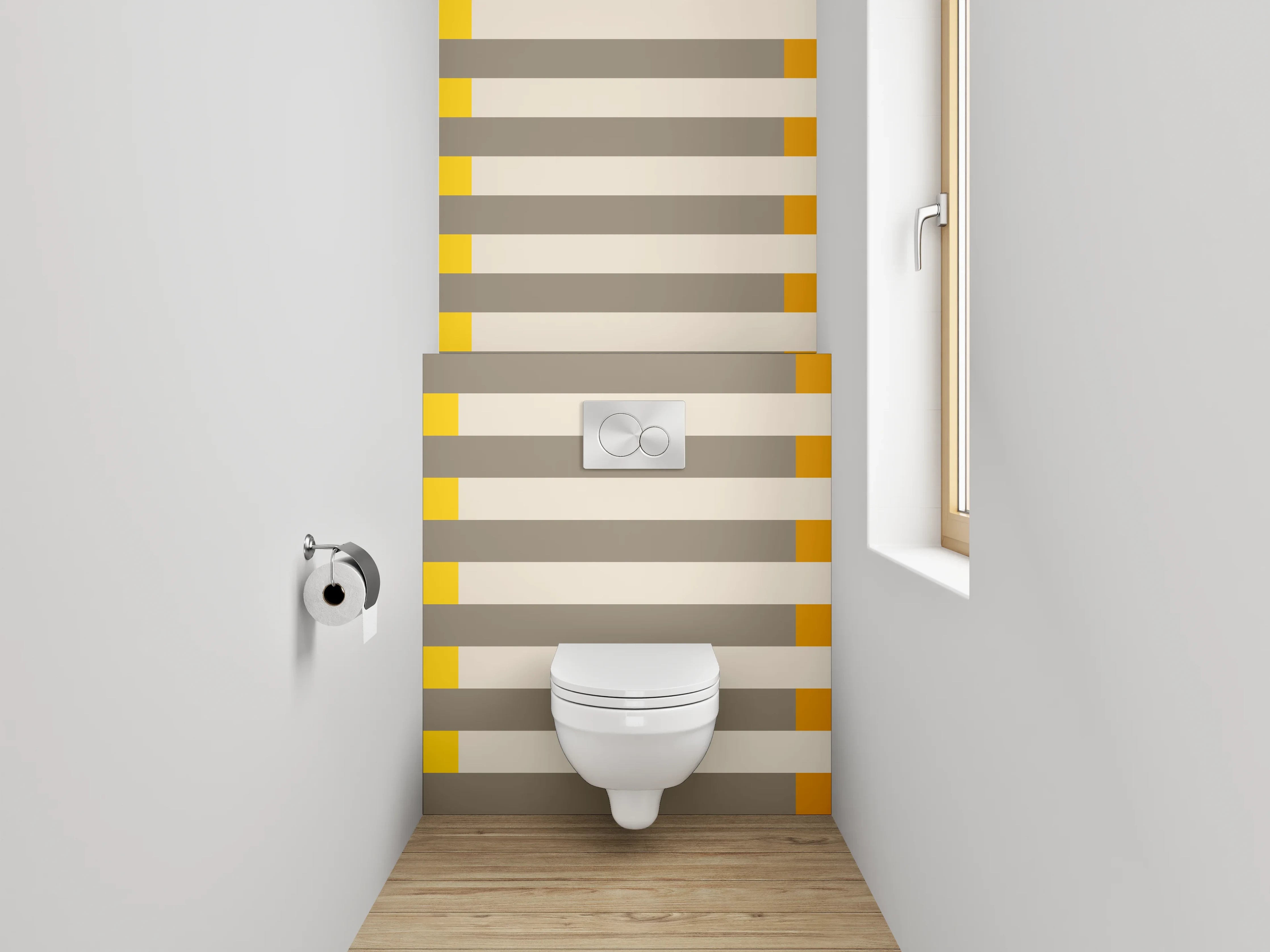 WC-Rückwand - Modernes Streifenmuster Gelb Grau Beige