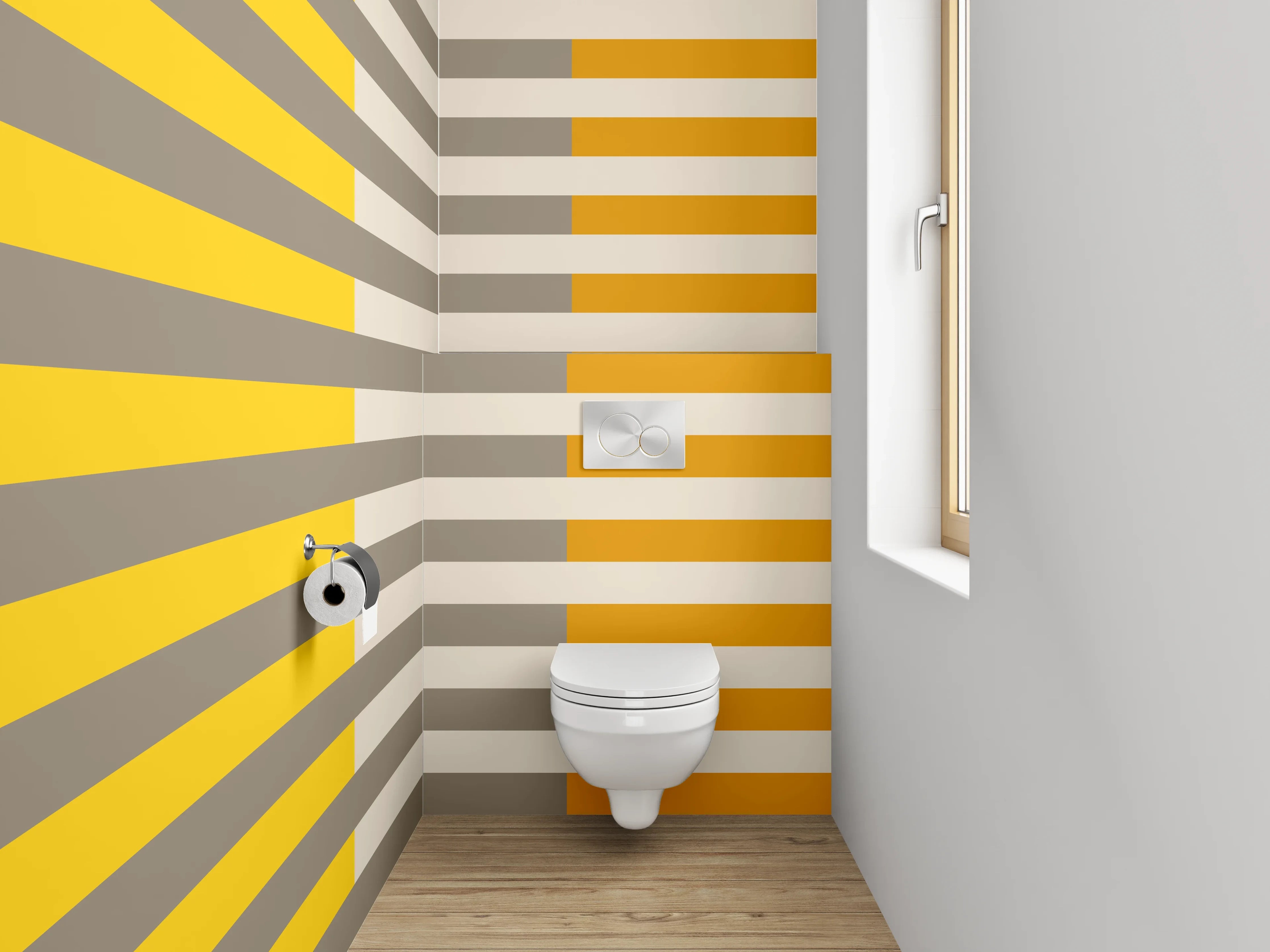 WC-Rückwand - Modernes Streifenmuster Gelb Grau Beige