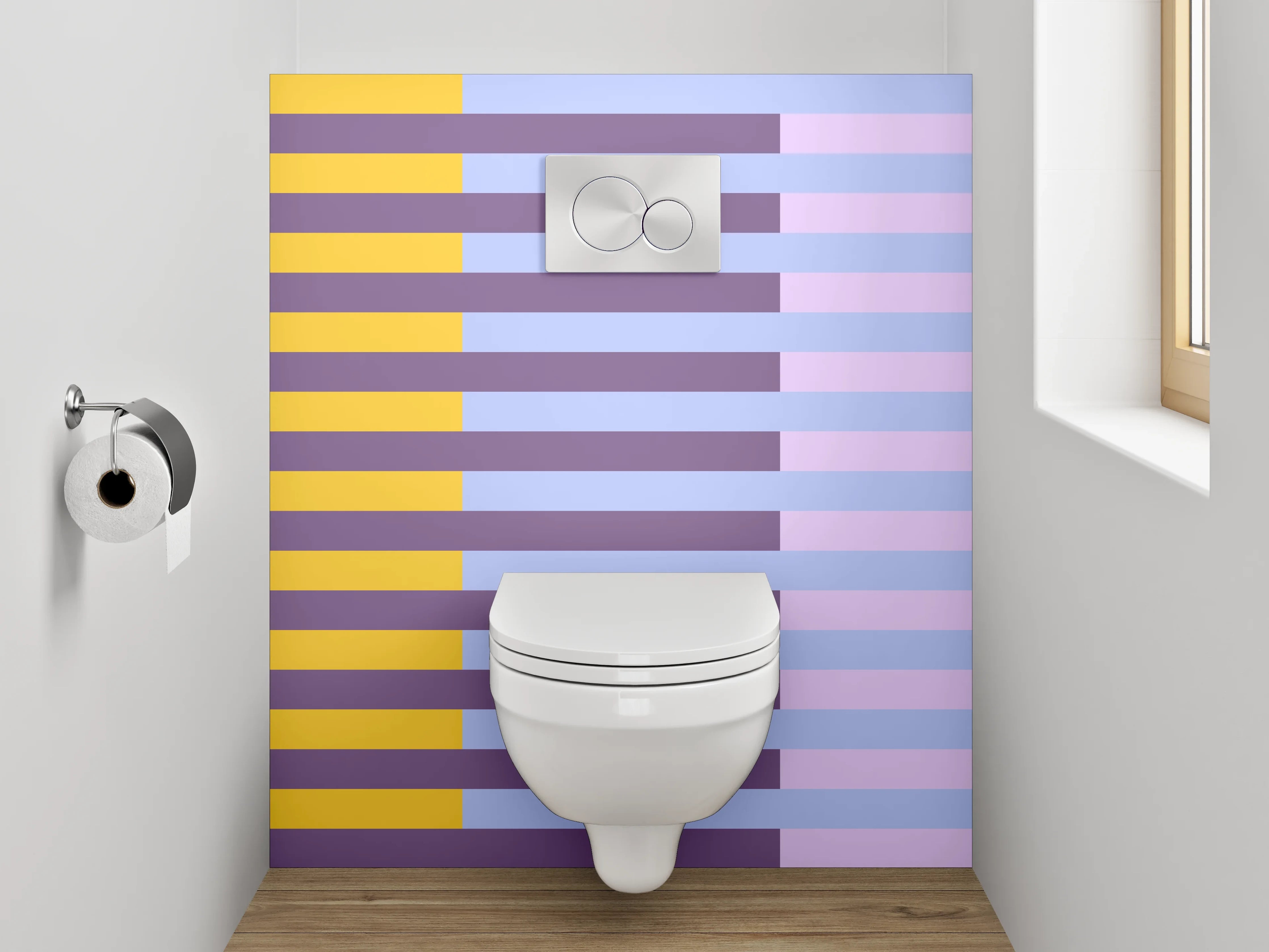 WC-Rückwand - Modernes Streifenmuster Gelb Lila Blau