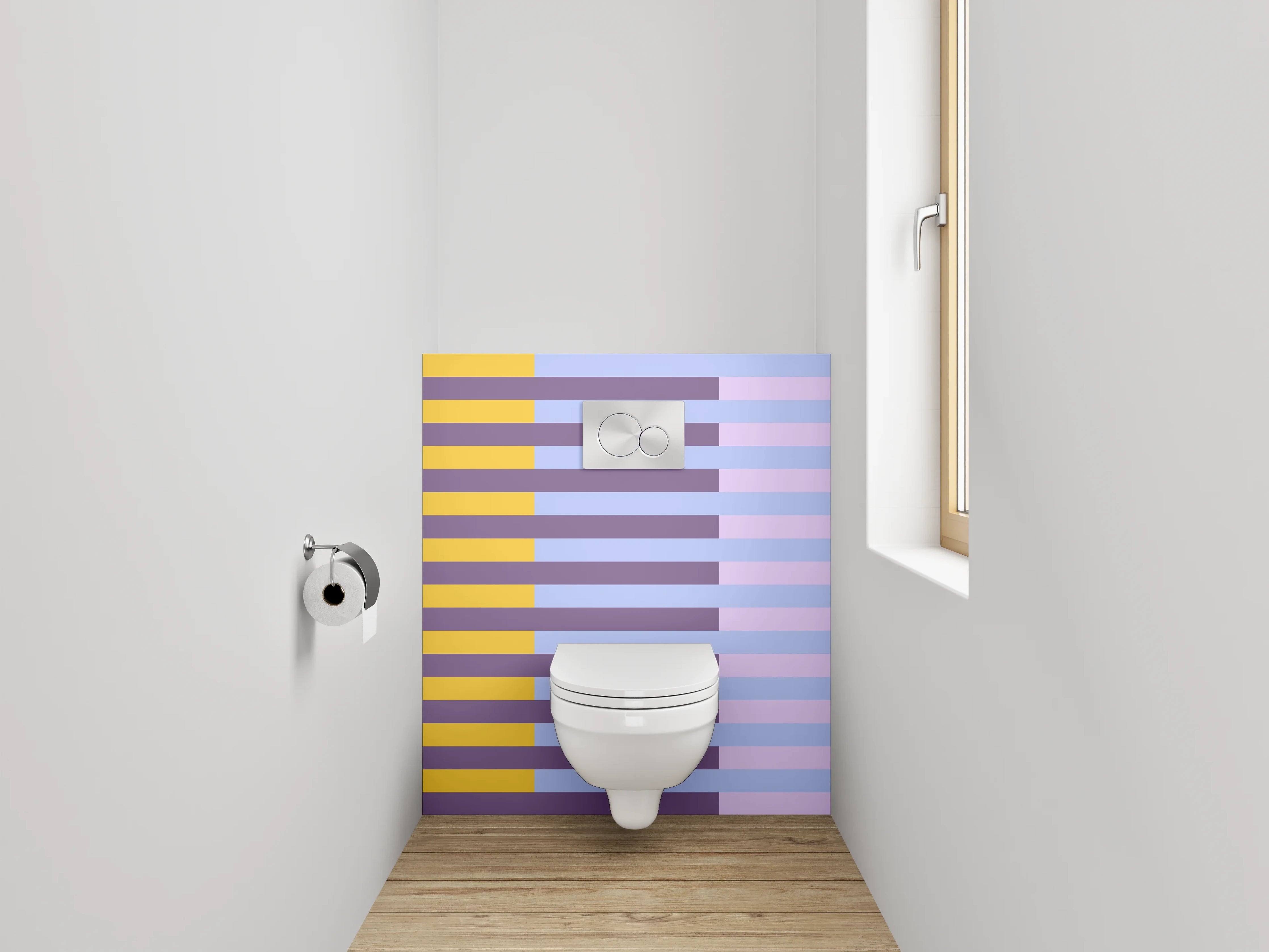 WC-Rückwand - Modernes Streifenmuster Gelb Lila Blau