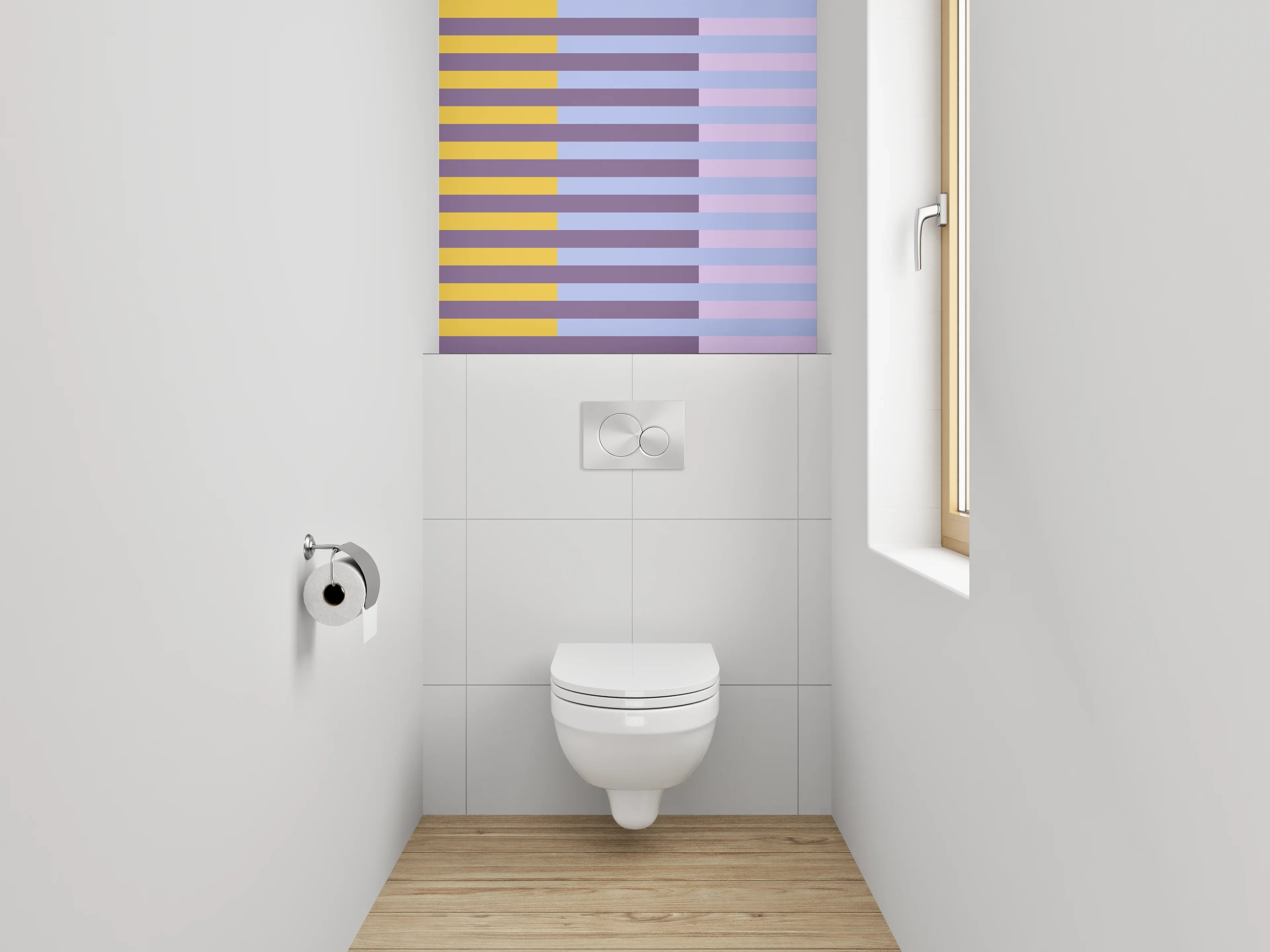 WC-Rückwand - Modernes Streifenmuster Gelb Lila Blau