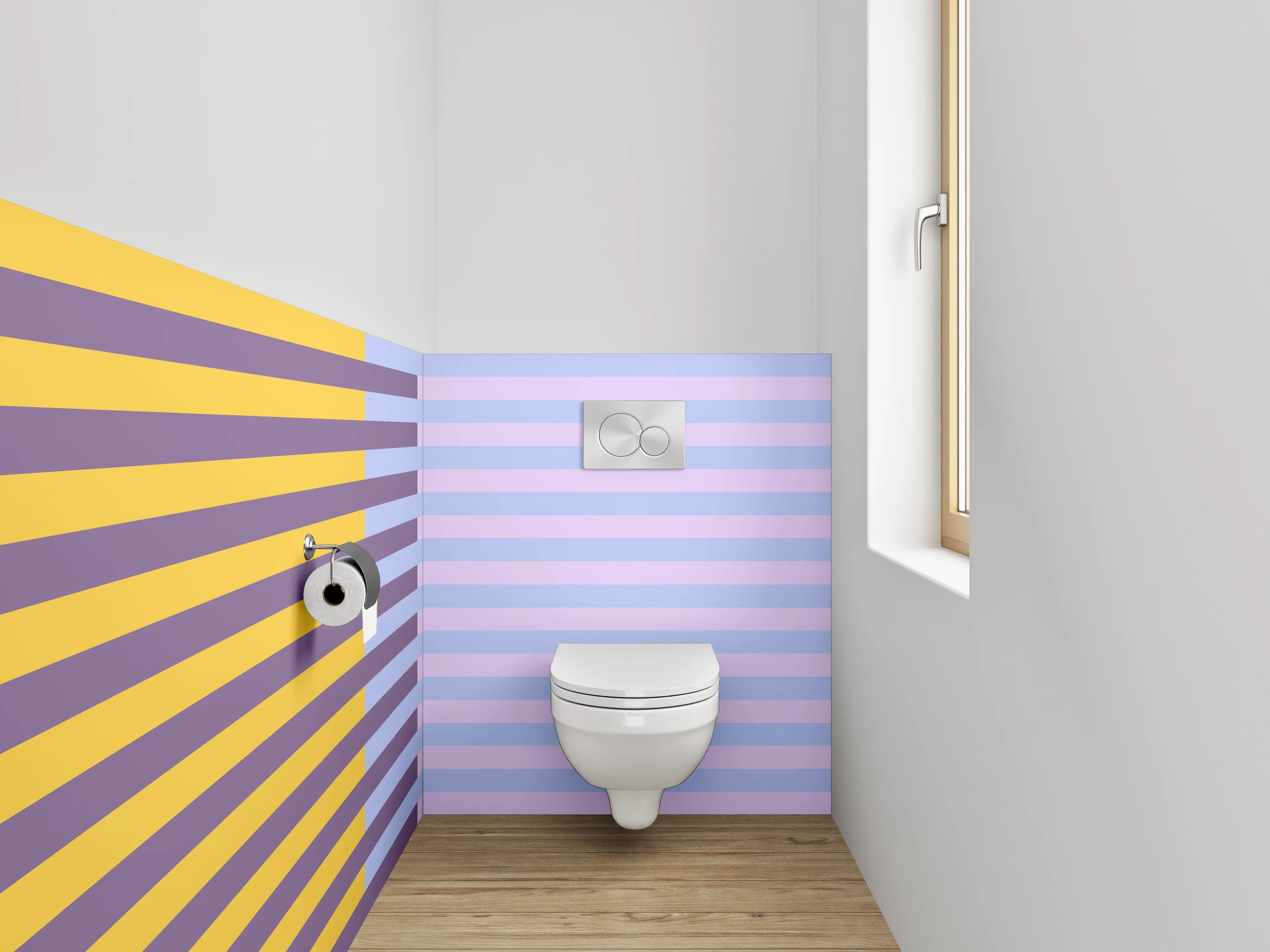 WC-Rückwand - Modernes Streifenmuster Gelb Lila Blau