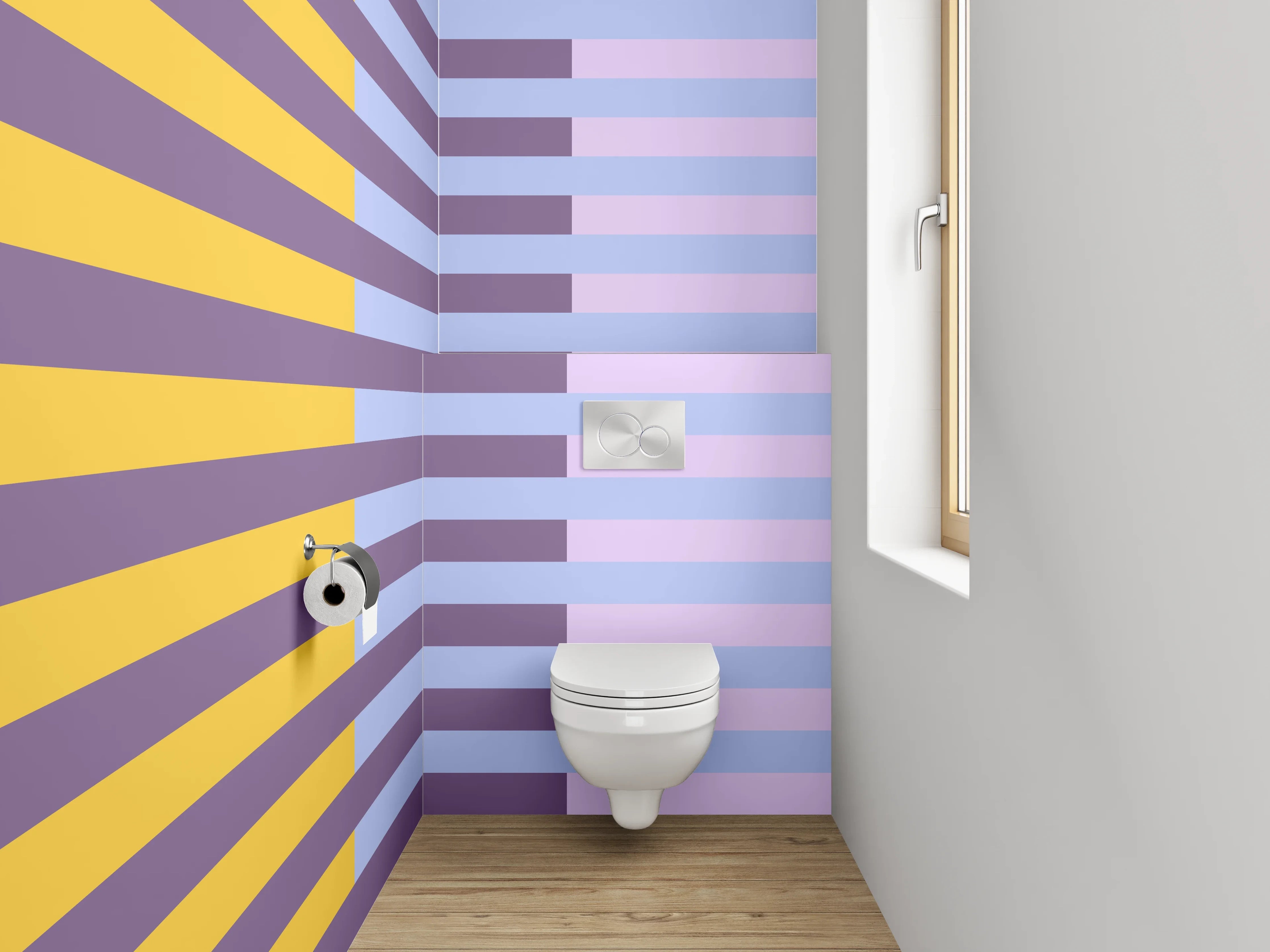 WC-Rückwand - Modernes Streifenmuster Gelb Lila Blau