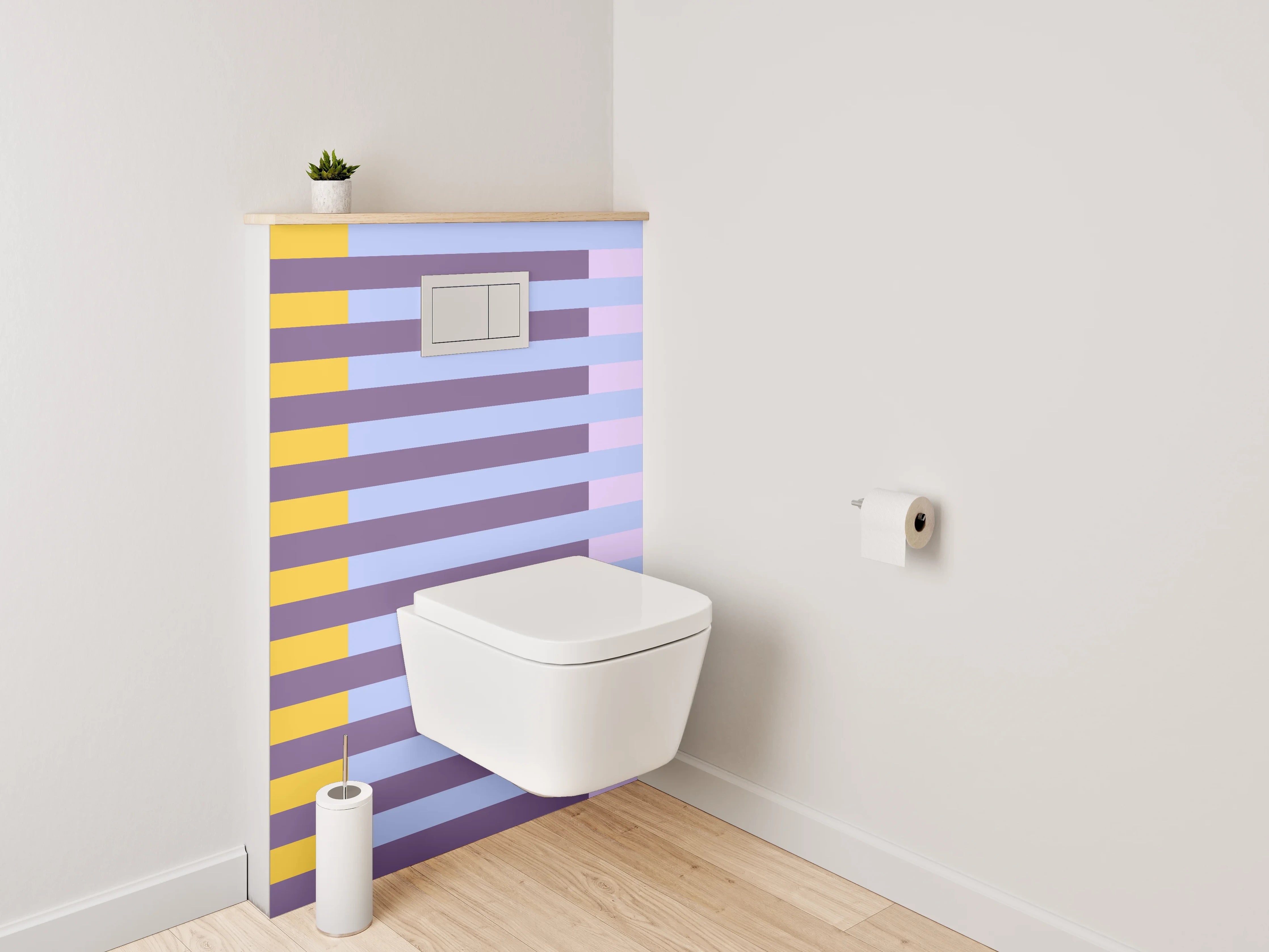WC-Rückwand - Modernes Streifenmuster Gelb Lila Blau