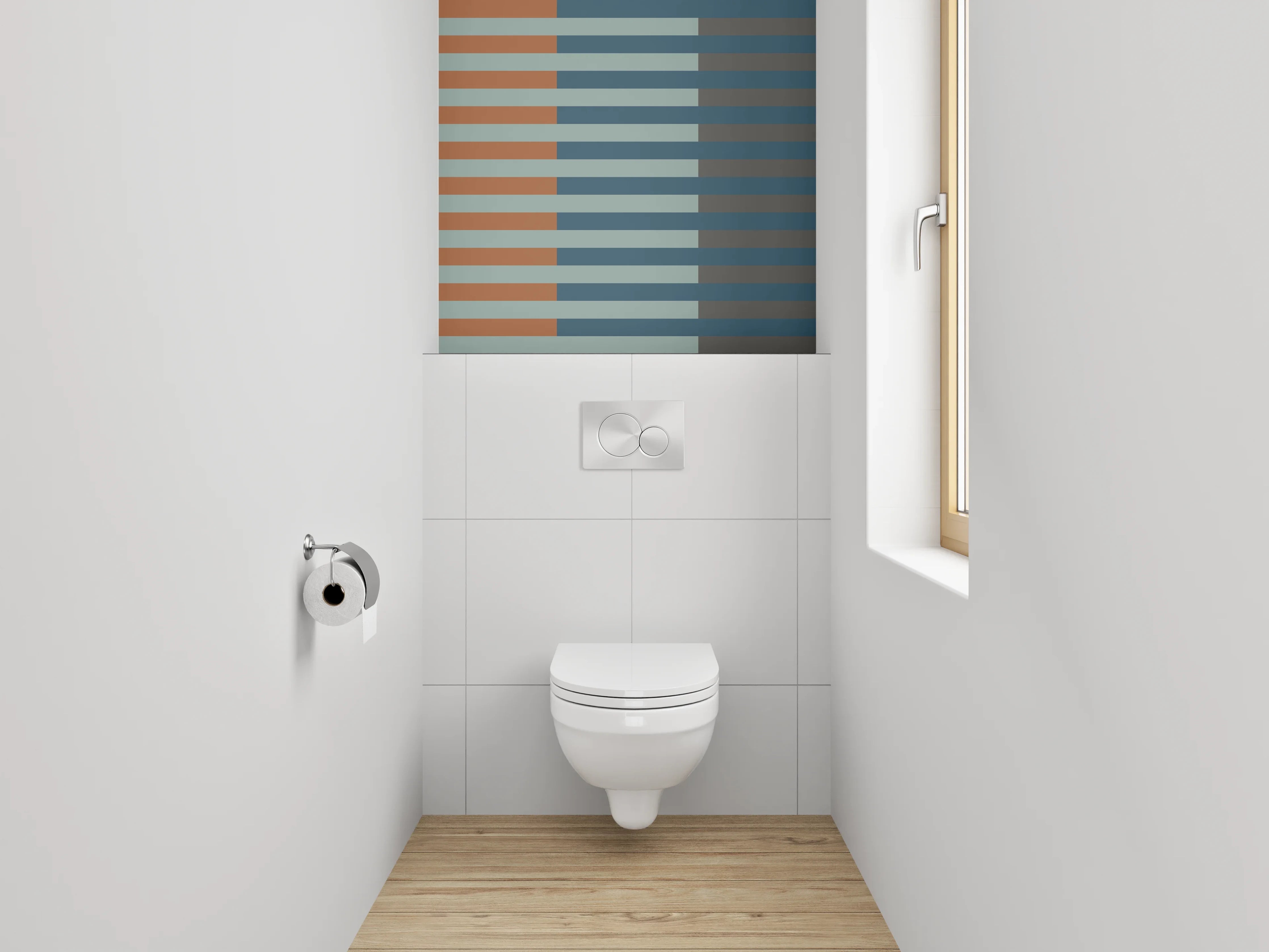 WC-Rückwand - Modernes Streifenmuster Orange Blau