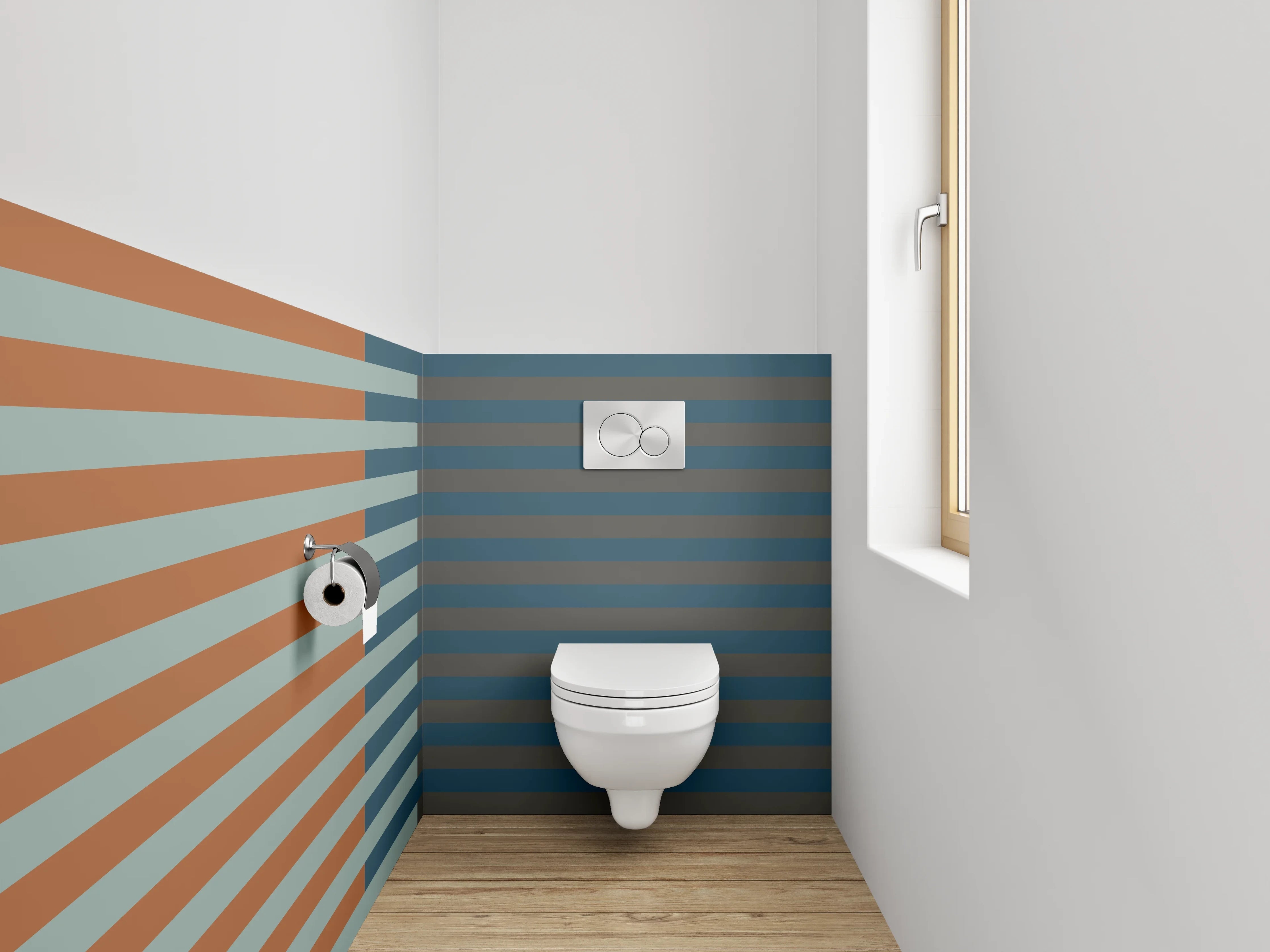 WC-Rückwand - Modernes Streifenmuster Orange Blau