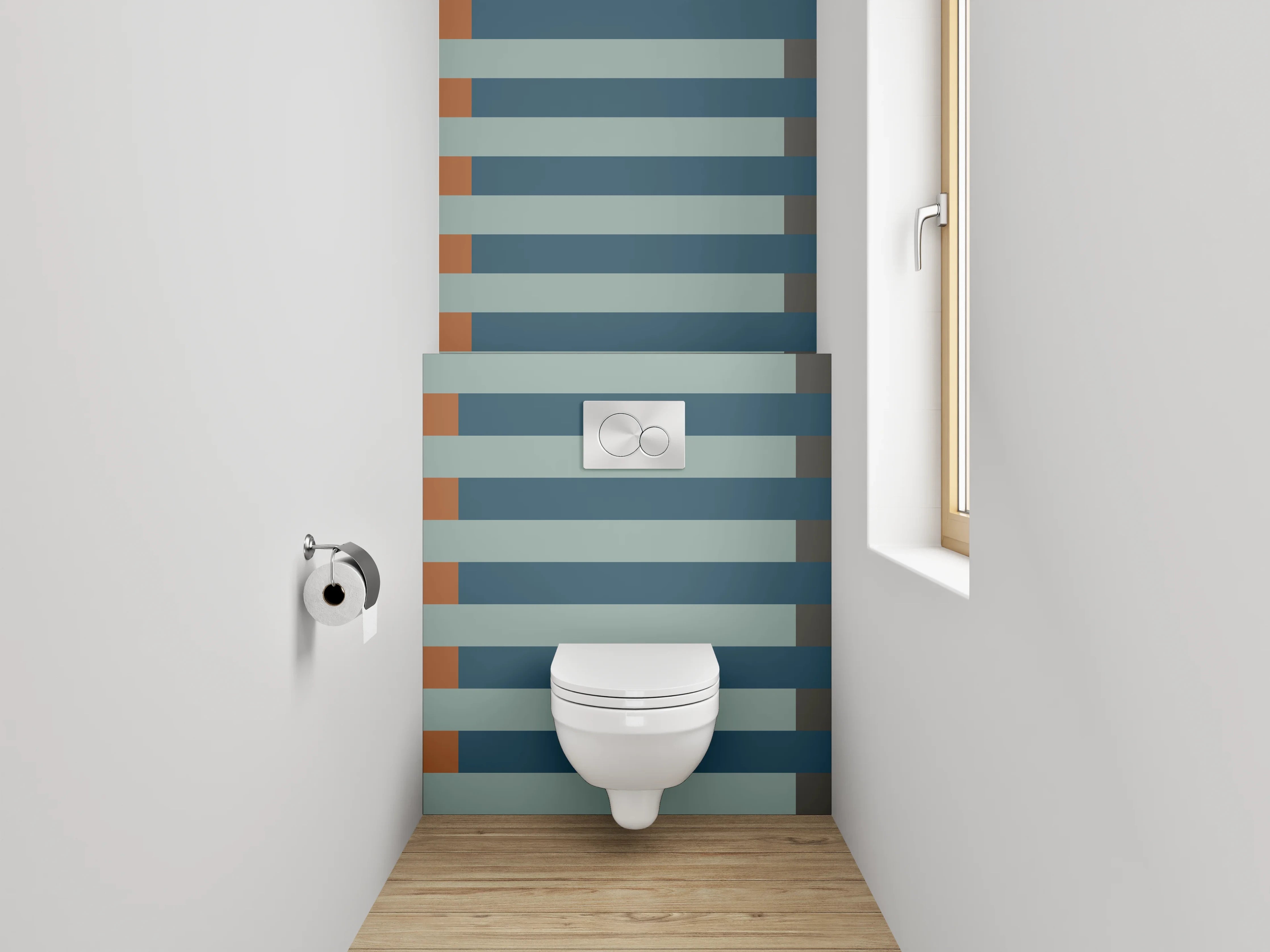 WC-Rückwand - Modernes Streifenmuster Orange Blau