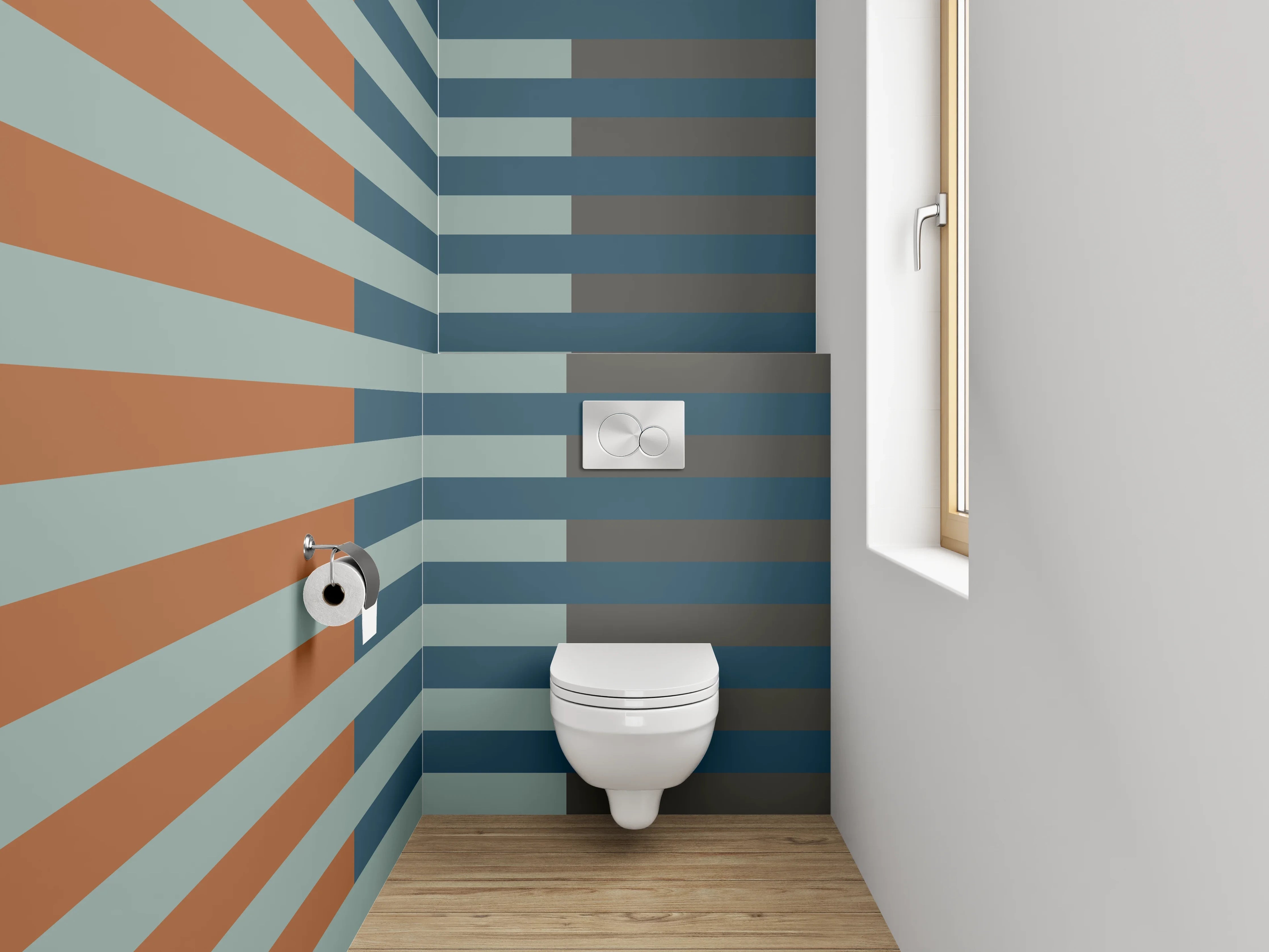 WC-Rückwand - Modernes Streifenmuster Orange Blau