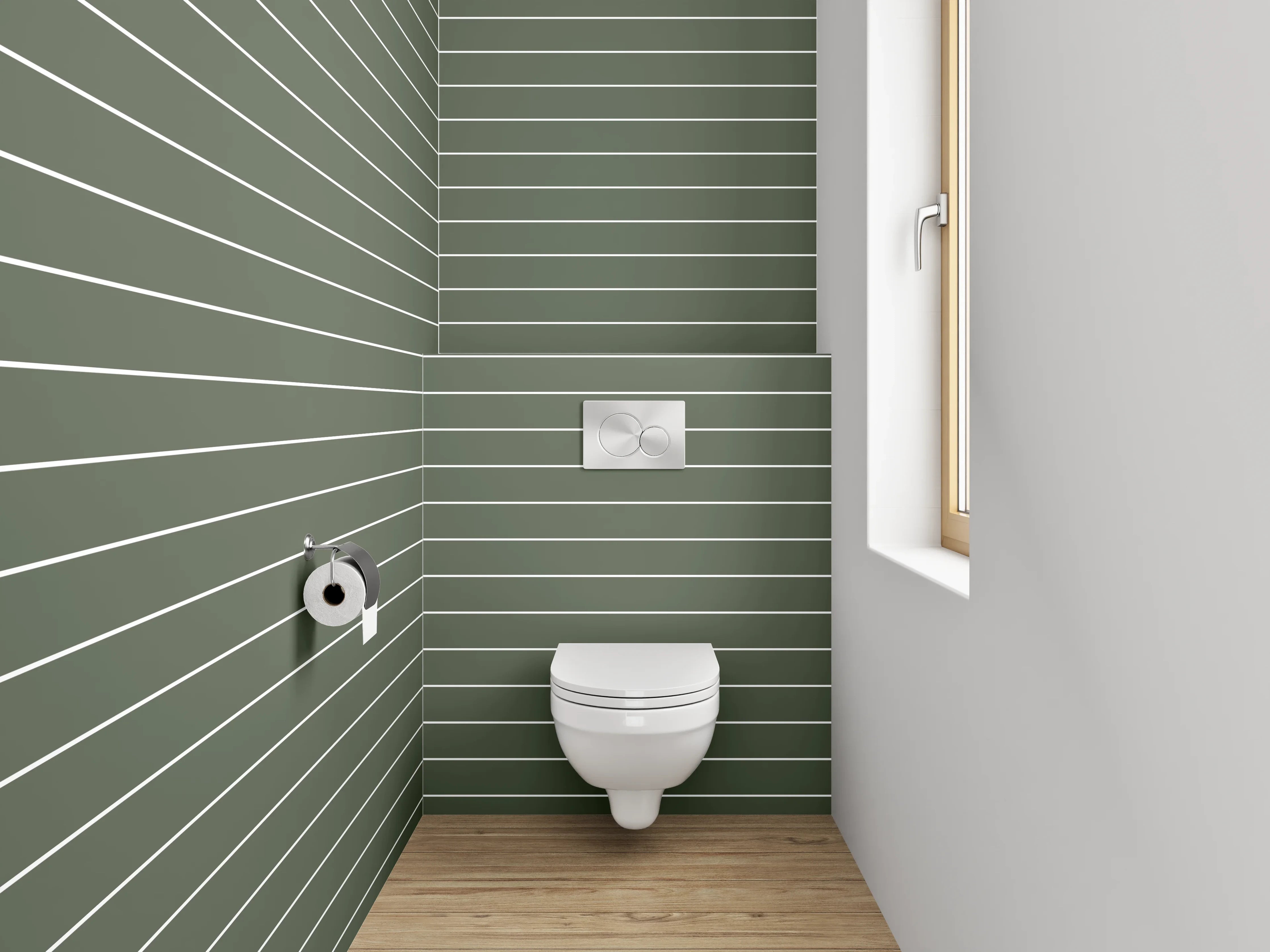 WC-Rückwand - Modernes Streifenmuster grün-weiß
