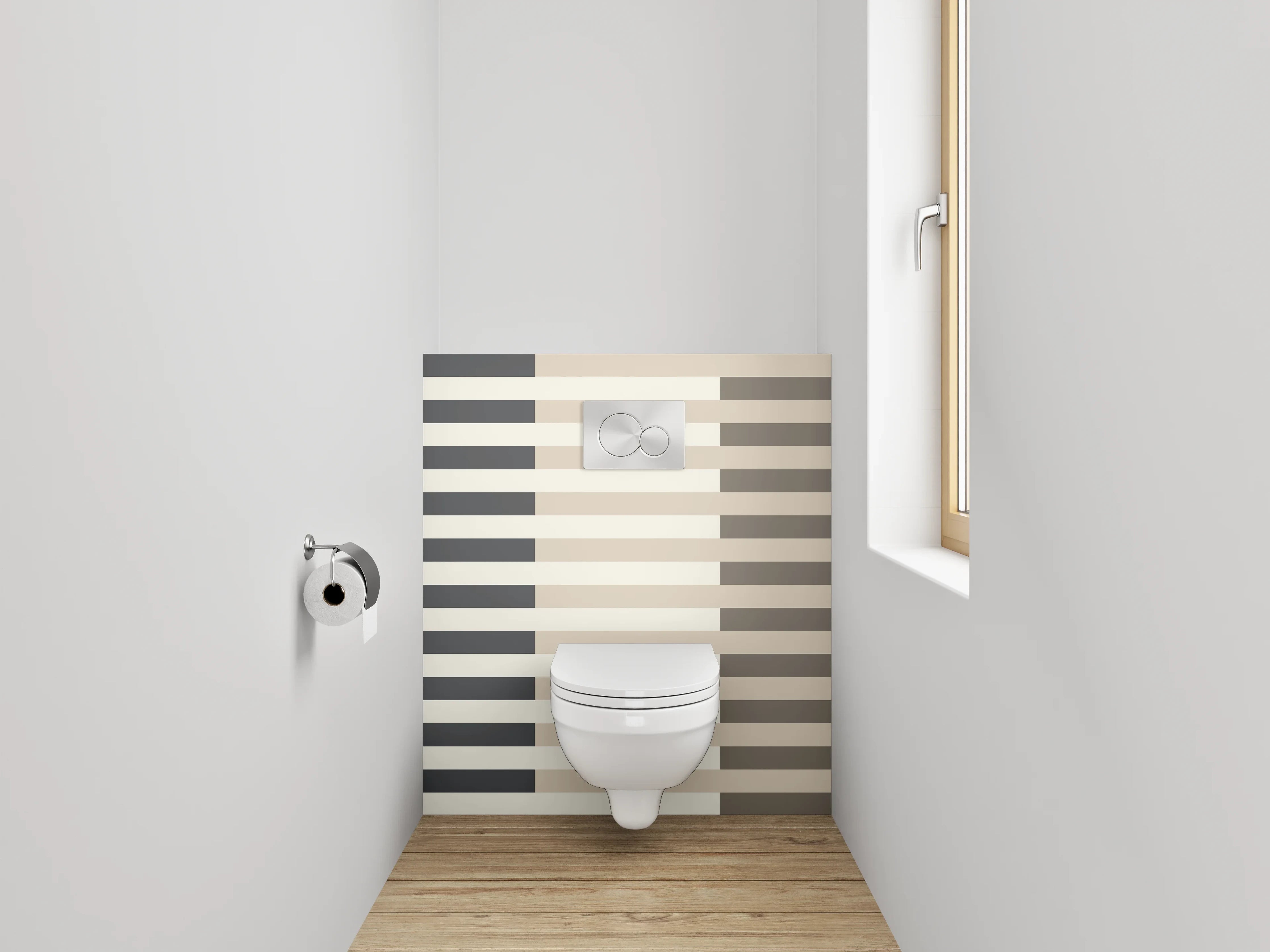 WC-Rückwand - Modernes Streifenmuster in Beige Grau Weiß