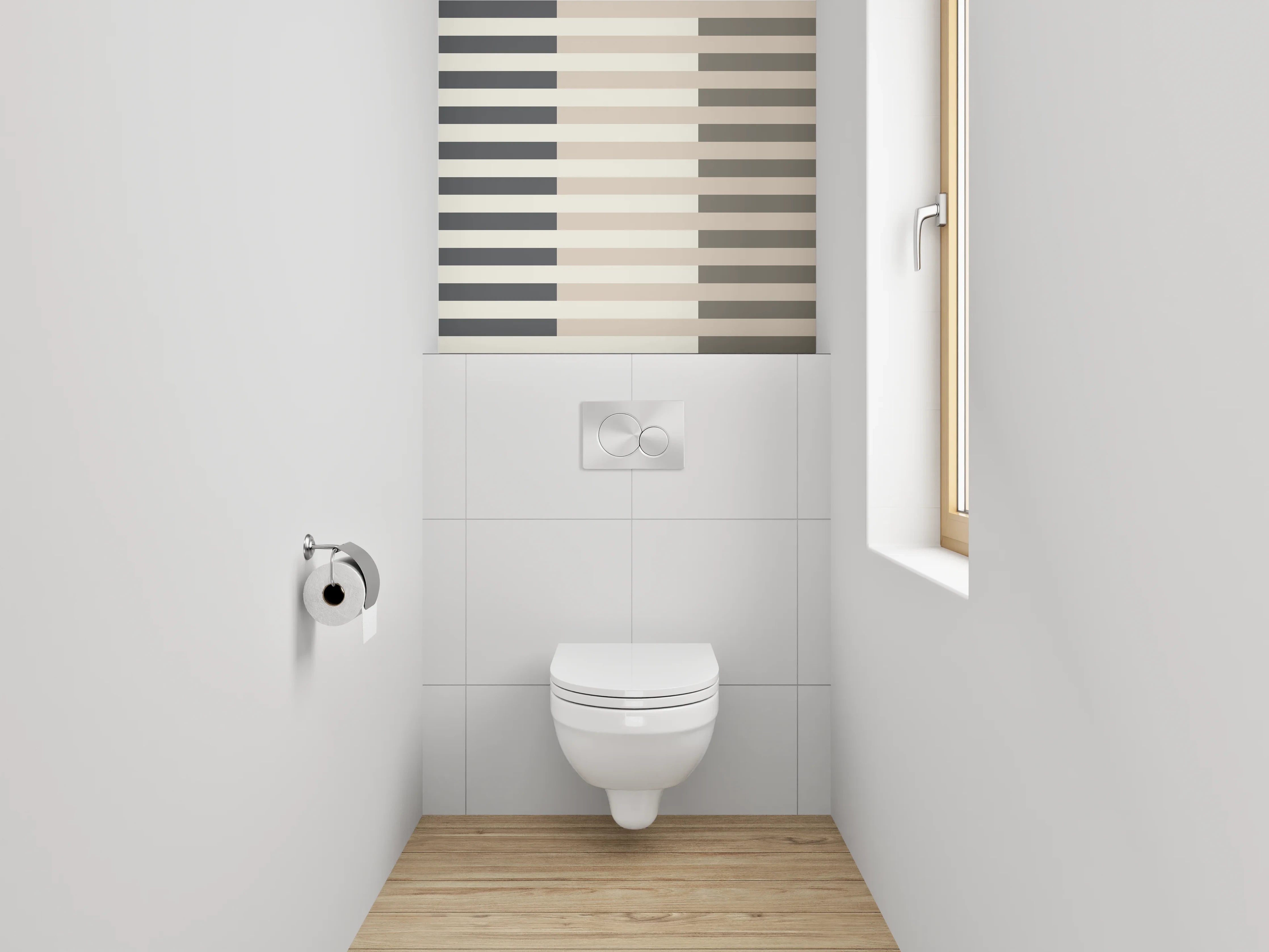 WC-Rückwand - Modernes Streifenmuster in Beige Grau Weiß