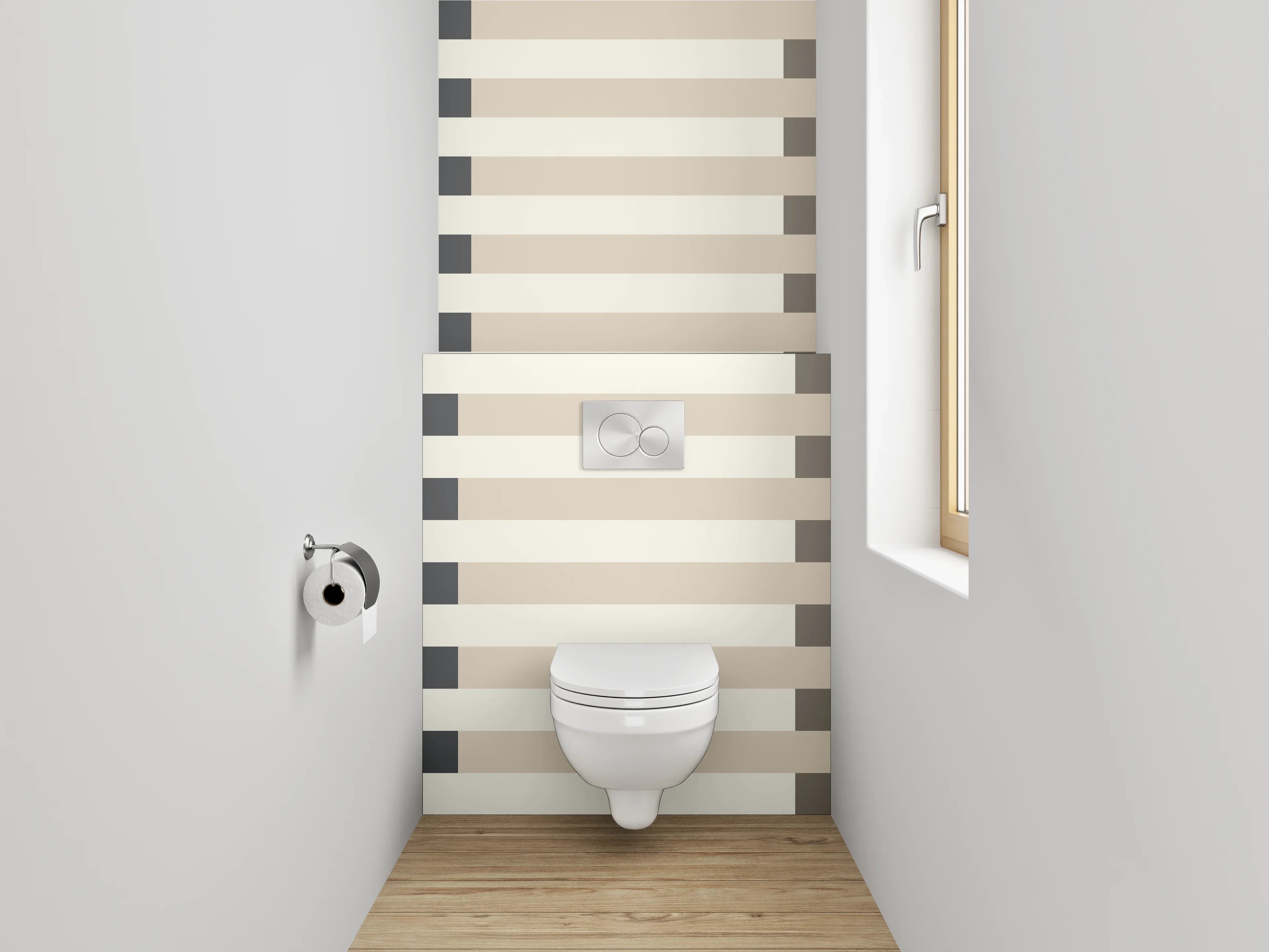 WC-Rückwand - Modernes Streifenmuster in Beige Grau Weiß