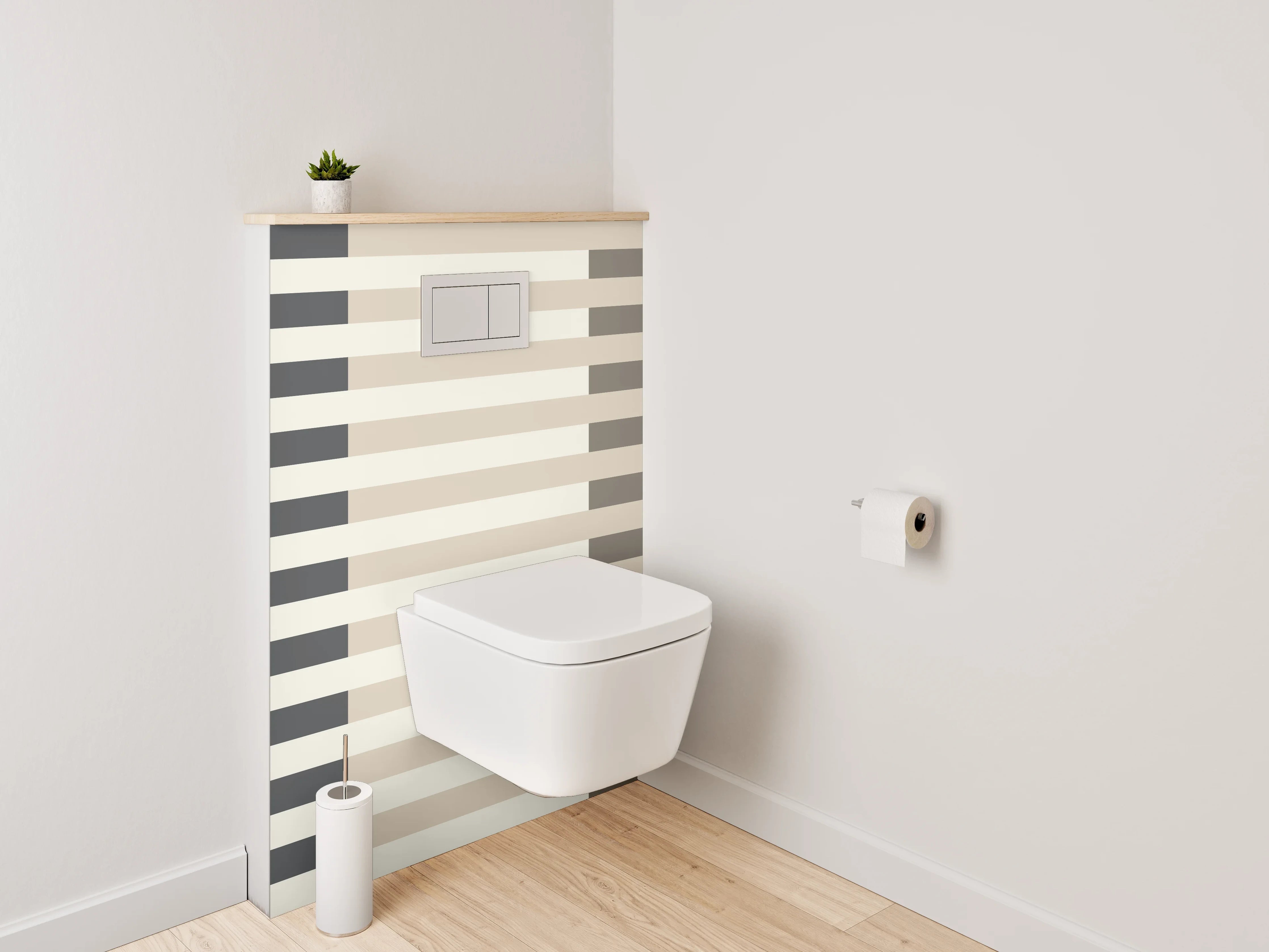 WC-Rückwand - Modernes Streifenmuster in Beige Grau Weiß