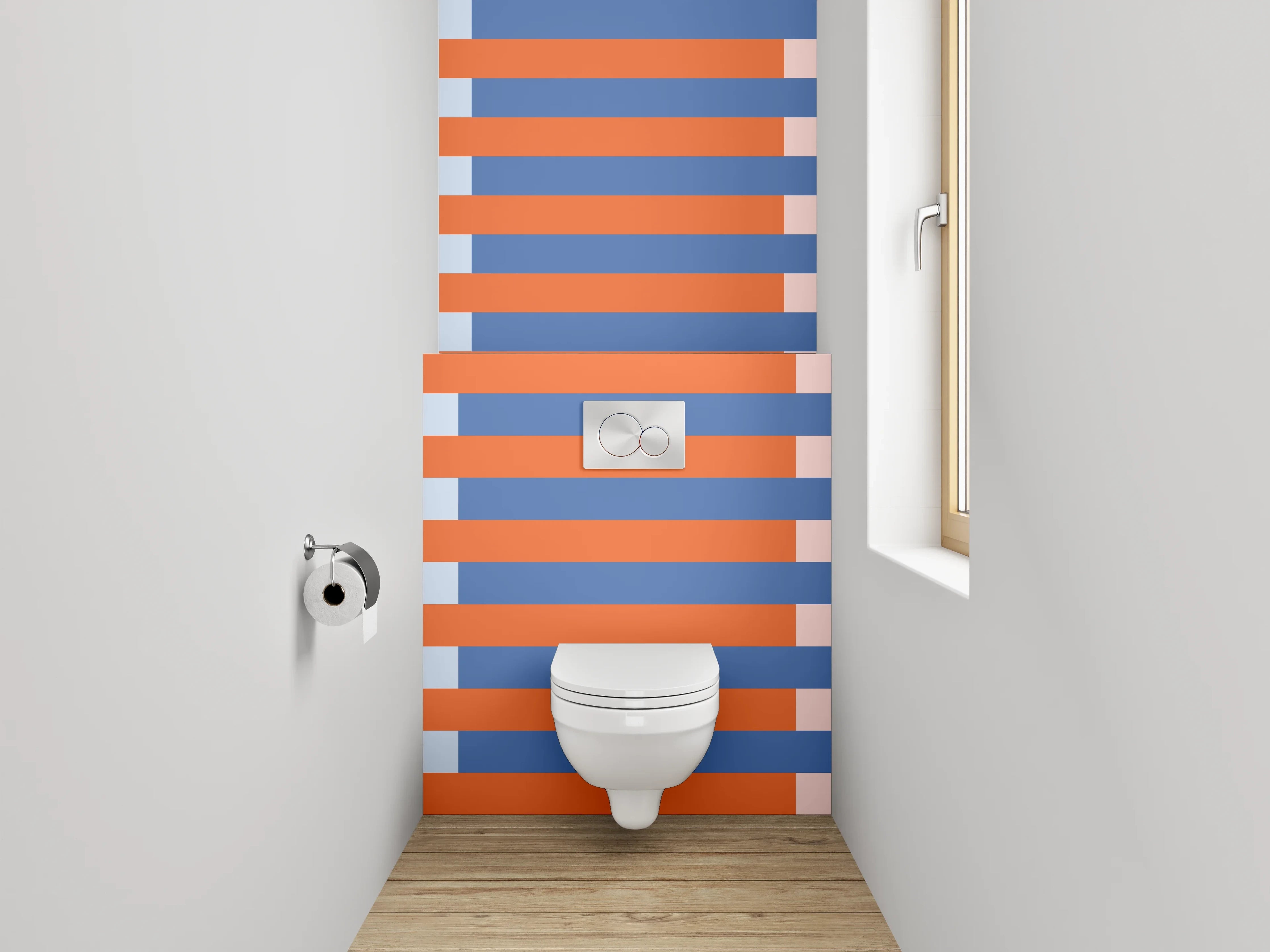 WC-Rückwand - Modernes Streifenmuster in Blau und Orange