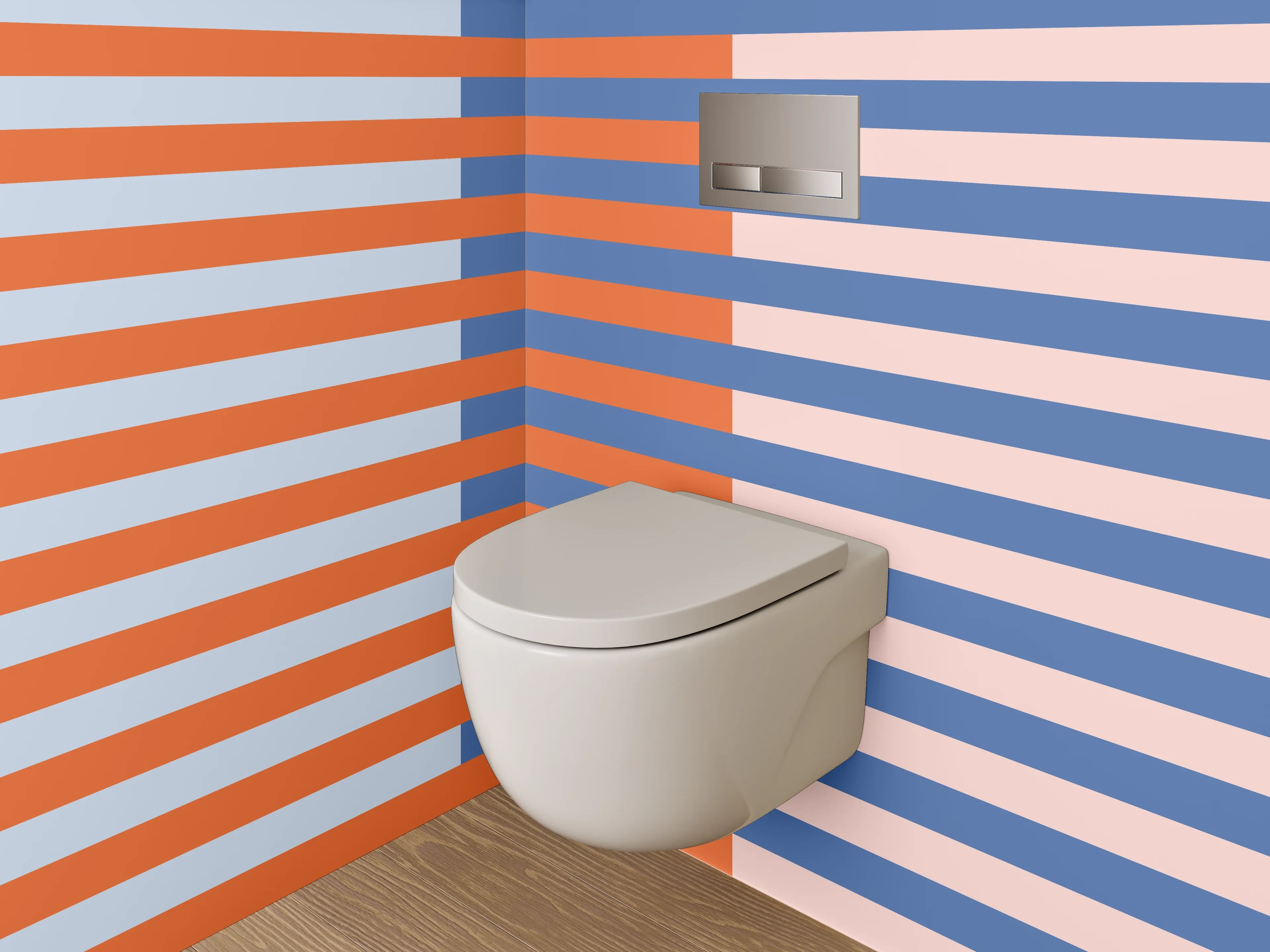 WC-Rückwand - Modernes Streifenmuster in Blau und Orange