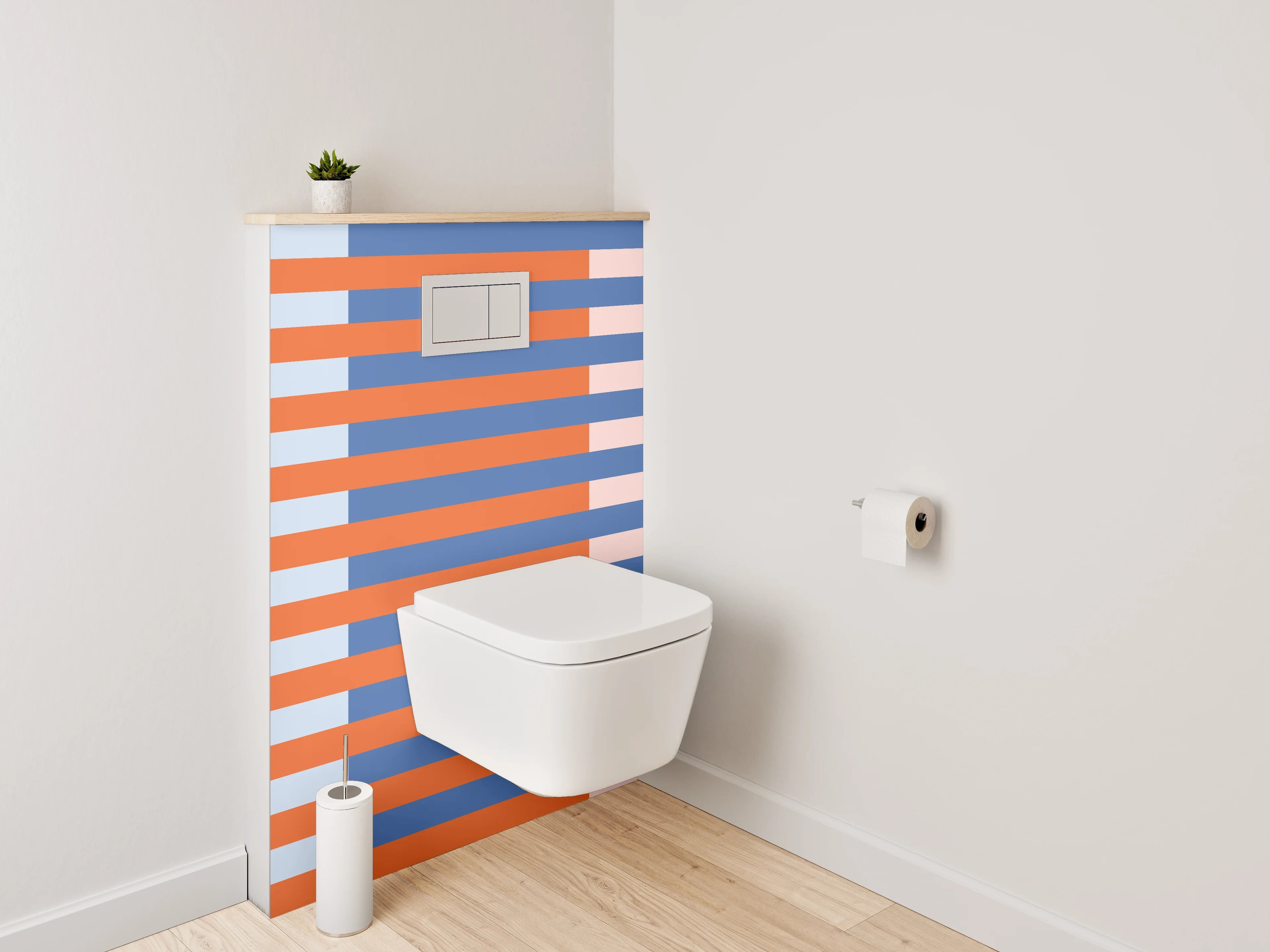 WC-Rückwand - Modernes Streifenmuster in Blau und Orange