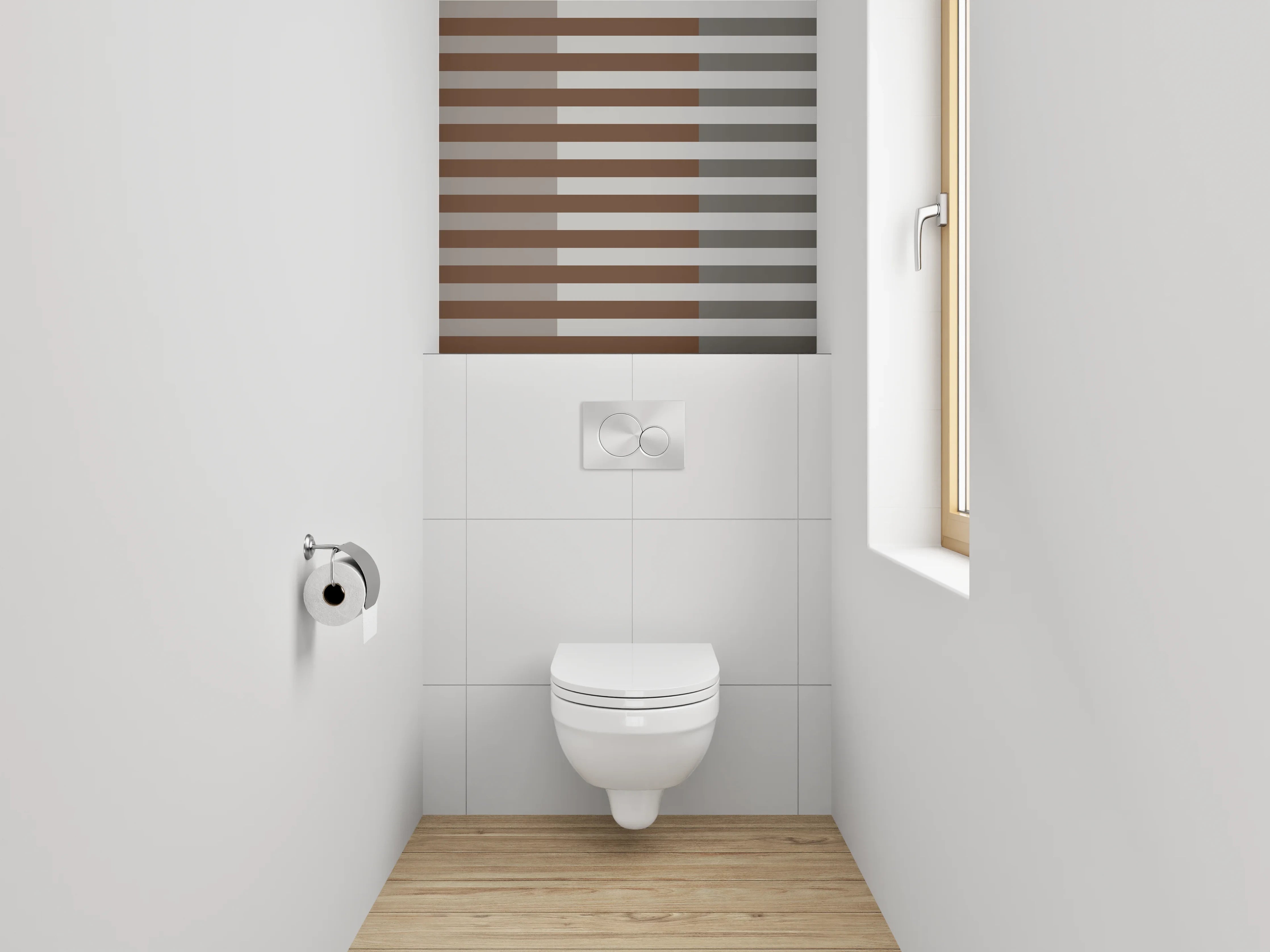 WC-Rückwand - Modernes Streifenmuster in Braun und Grau