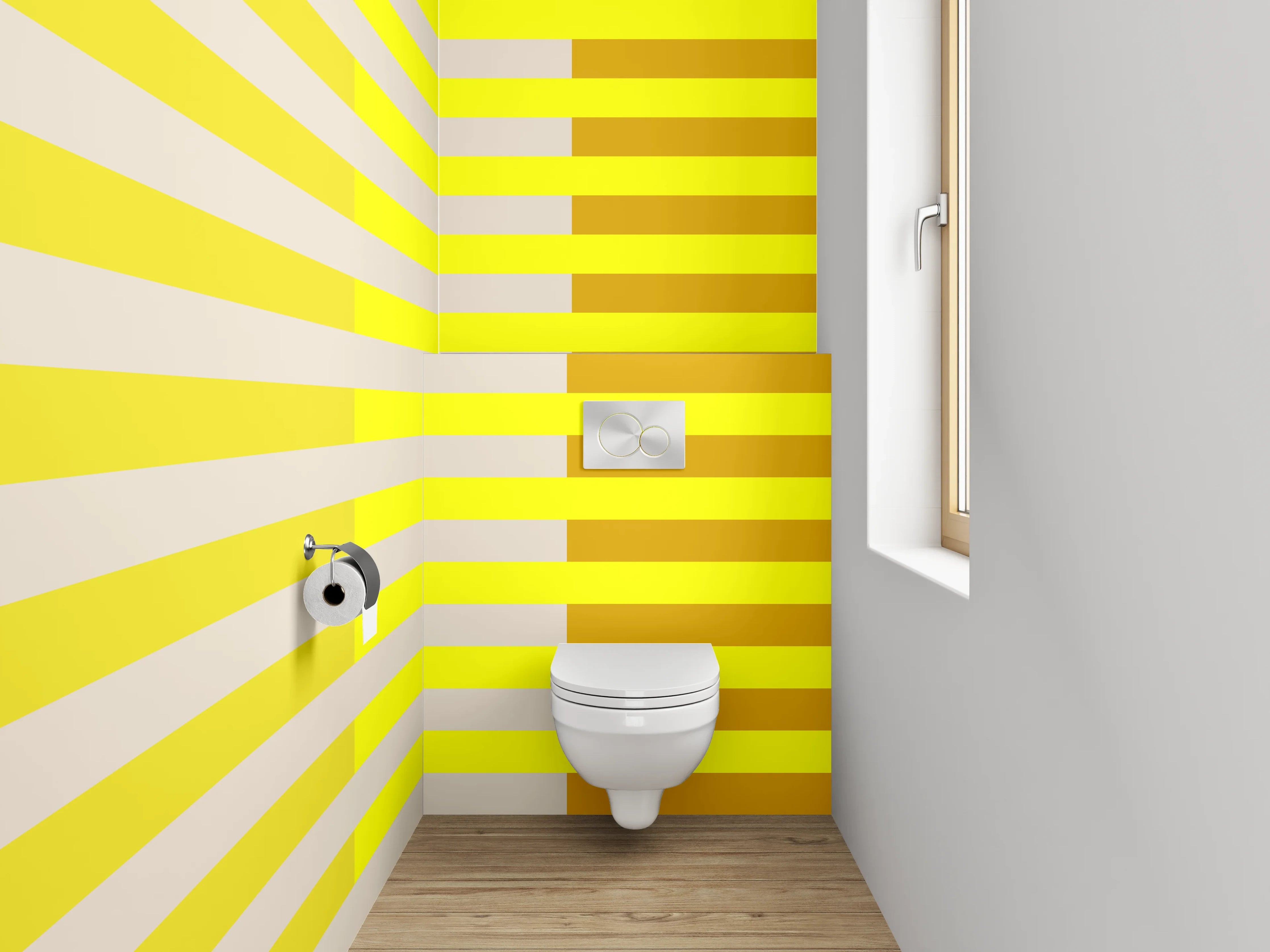 WC-Rückwand - Modernes Streifenmuster in Gelb und Beige