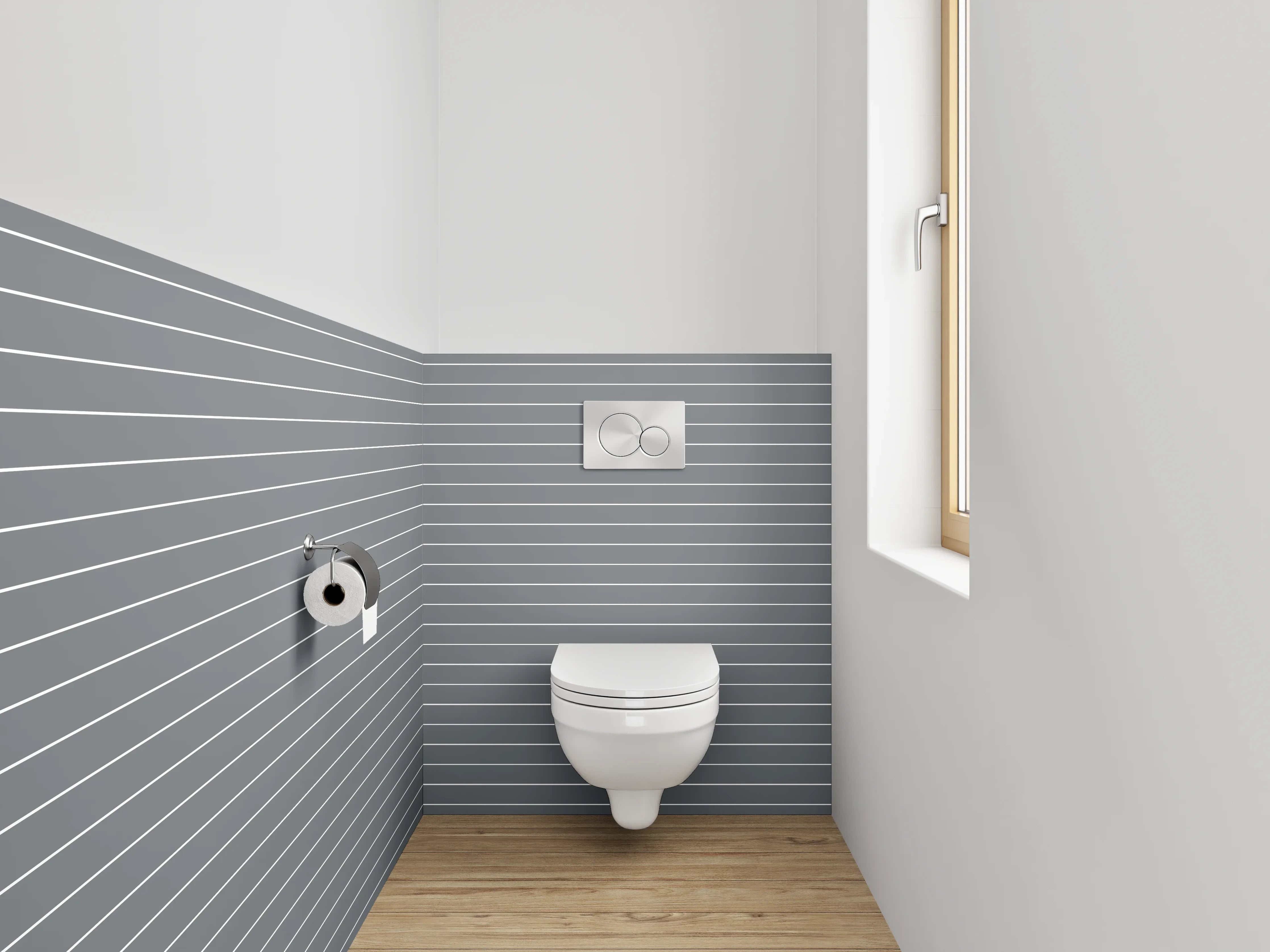 WC-Rückwand - Modernes Streifenmuster in Grau und Weiß
